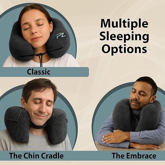 Almohada inflable de viaje H-Shape con capucha Negro miniatura 6