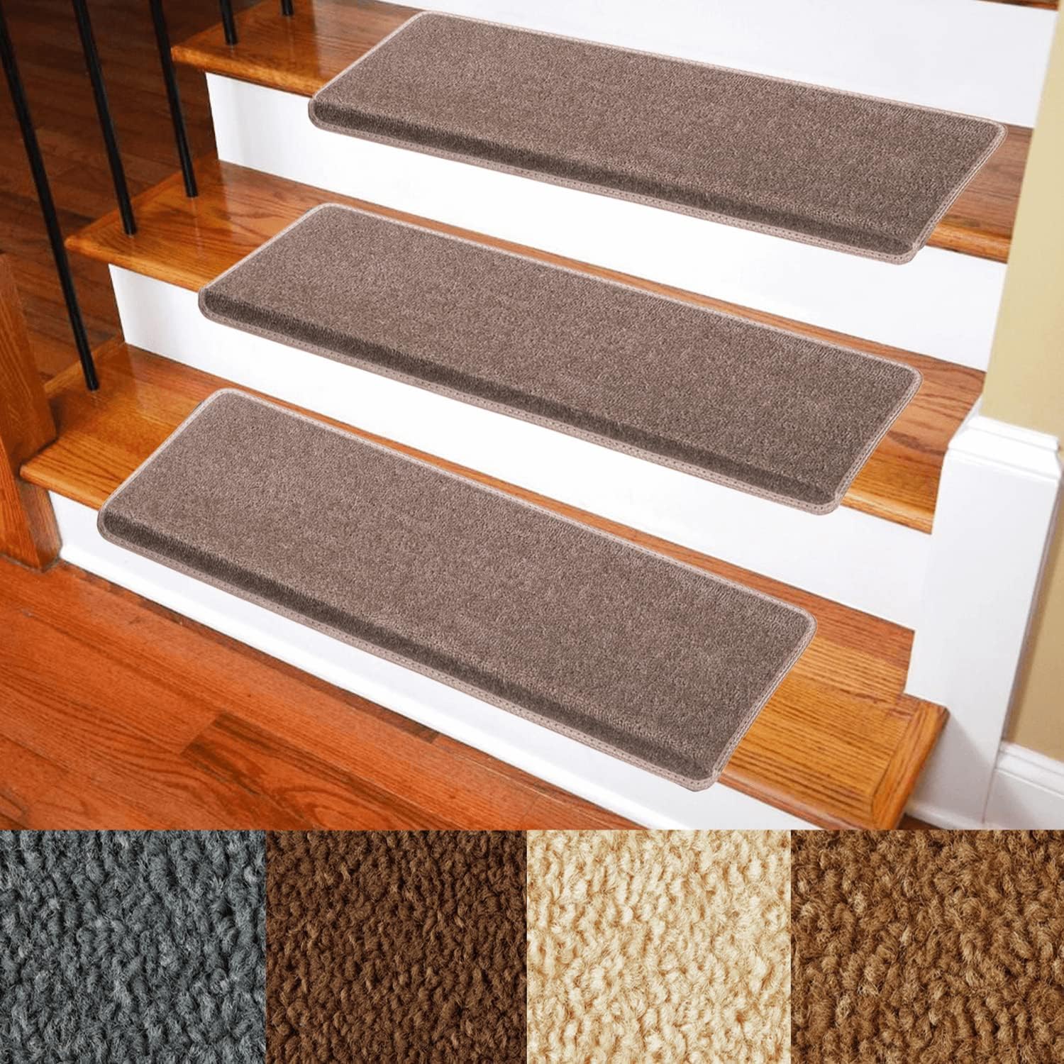 Patavin Carpet Stair Treads – Non-Slip Bullnose Carpet for Stairs – Indoor Stair Pads – Self-Adhesive – Skid Resistant & Washable – 14- Pack Tuscany 9.5" x 30"x 1.3"