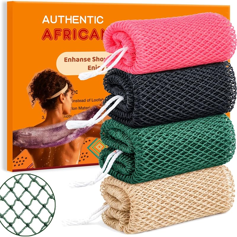 Esponja de banho de nylon com nós HAITOO para limpeza corporal, 4 unidades
