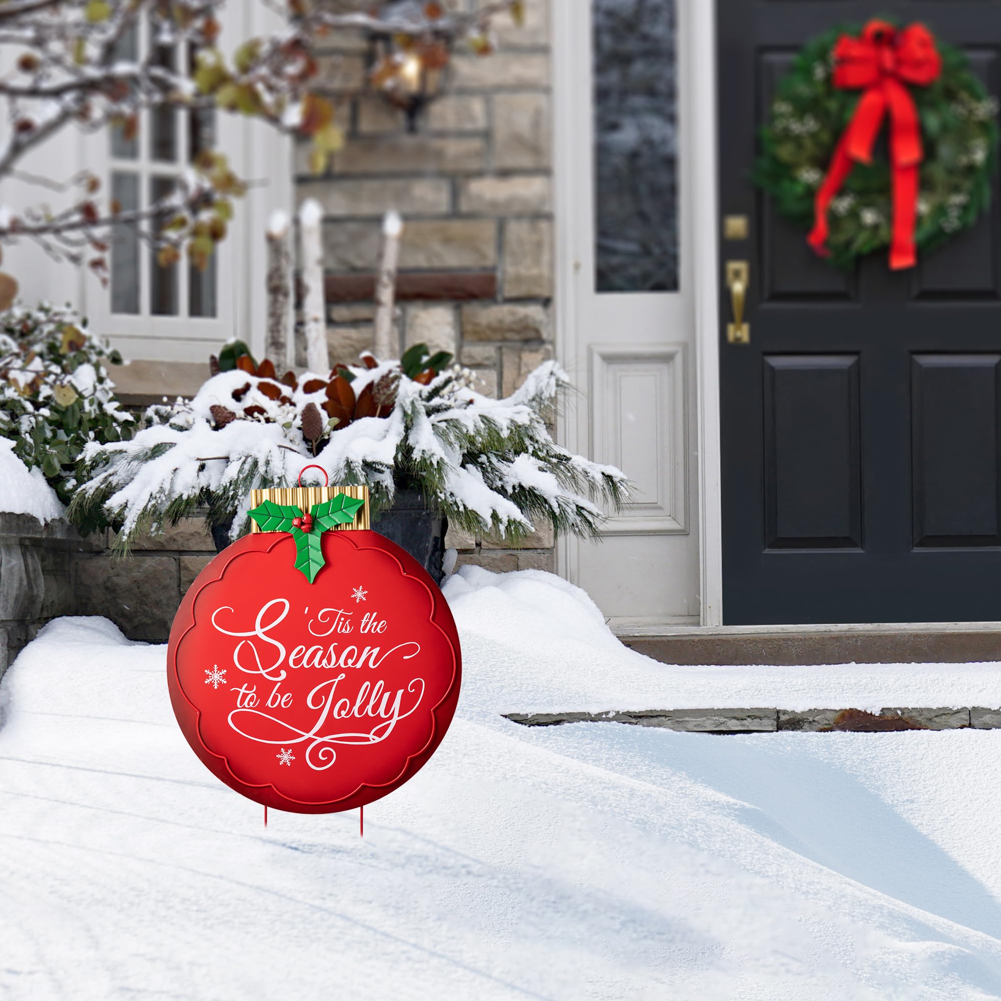Glitzhome Lanterne de Noël en métal avec piquet, 81,3 cm de haut, décoration murale de Noël à suspendre pour jardin, maison, pelouse, allée, allée