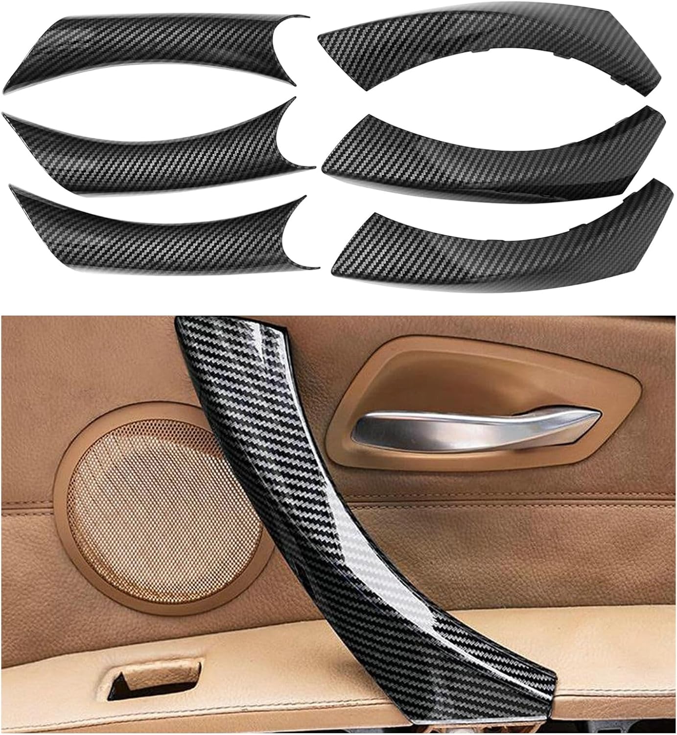 MOTOKU Pack of 3 Carbon Fiber ABS Inner Interior Door Panel Pull Handle Cover for BMW E90 E91 335i M3 06-11