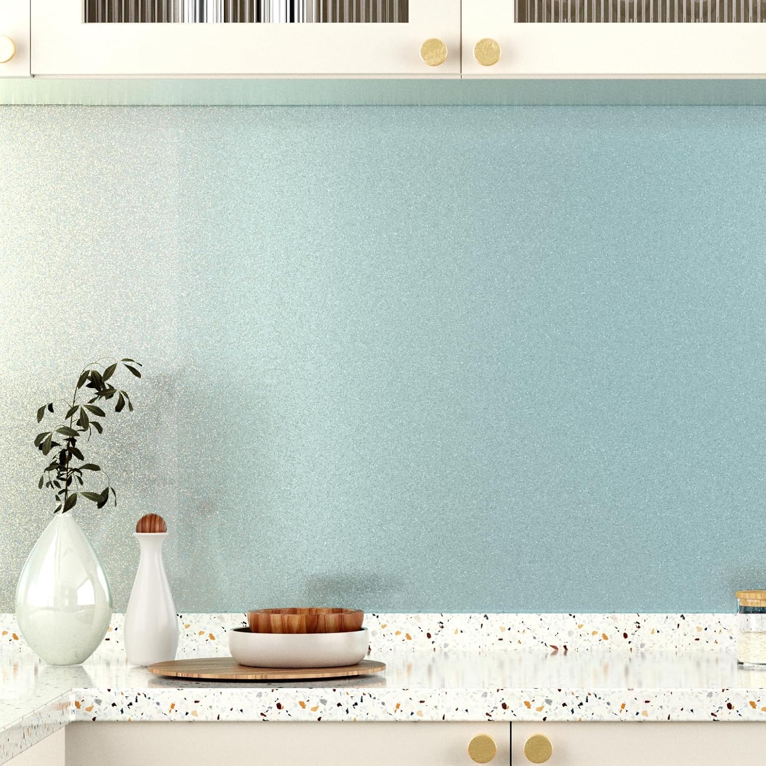 Iridescent Blue Beige Holographic Contact Paper Peel and Stick Gradient Blue Wallpaper for Desk Cabinets Walls Glossy Beige Glitter Contact Paper Countertops Waterproof Removable 15.7×200''