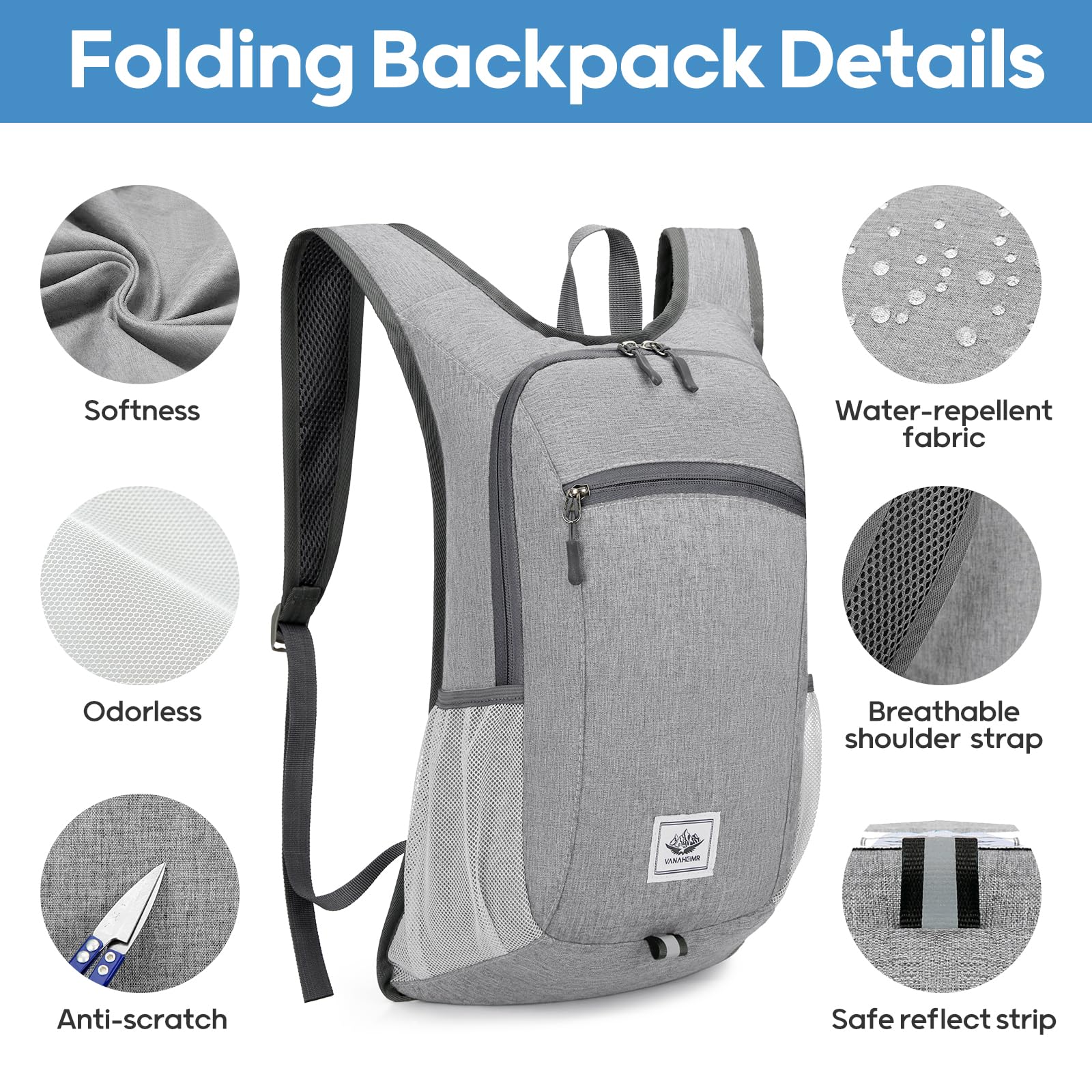Zusentee Zaino Pieghevole Ultraleggero 16L Zaino Trekking Donna Impermeabile Uomo per Trekking Viaggio Brevi Escursioni Ciclismo Uomo