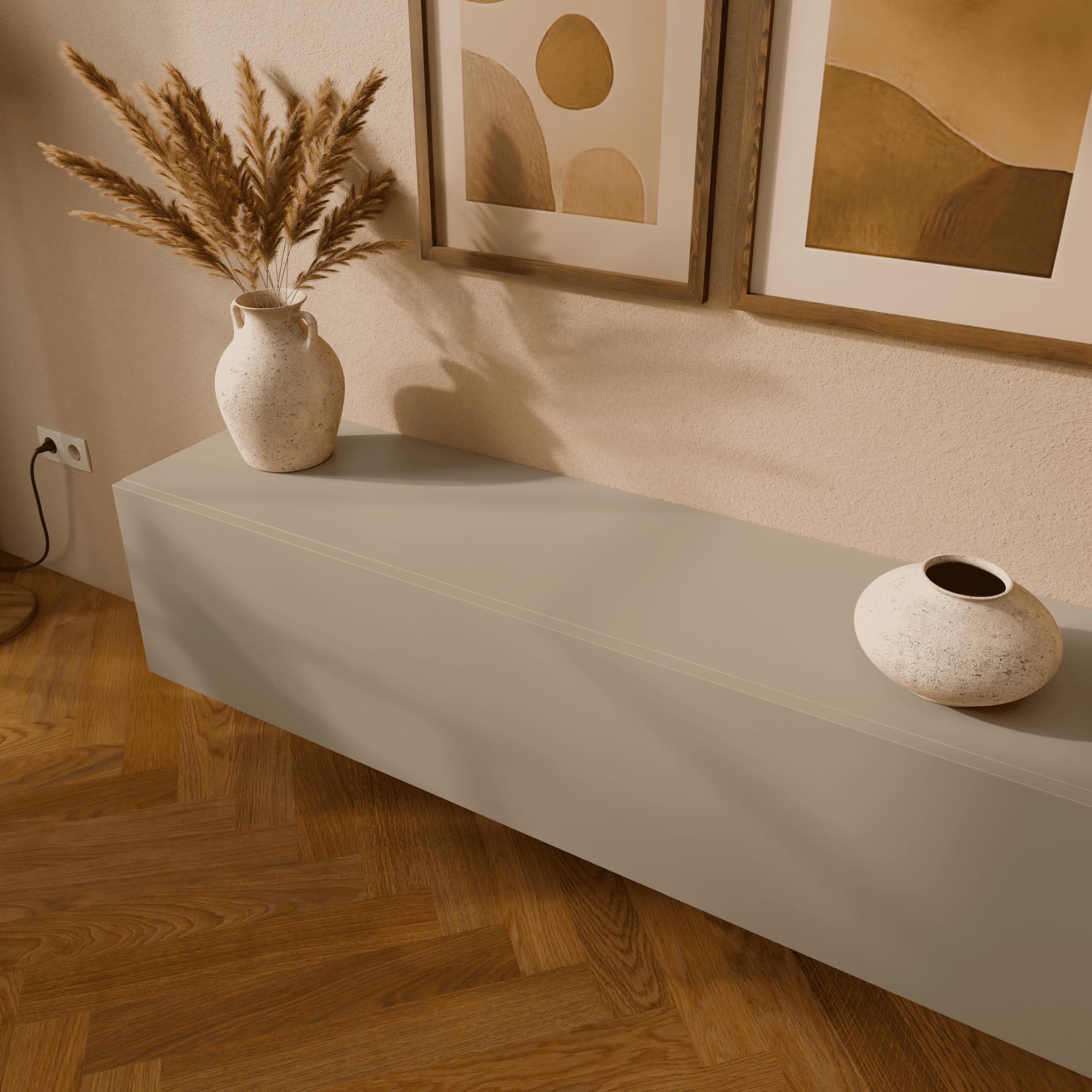 PLATAN ROOM Fernsehschrank TV-Lowboard 105/140 / 160/210 / 280 In Weiß Hängend Oder Stehend Hochglanz Matt (Kaschmir, 280 x 30 x 32)