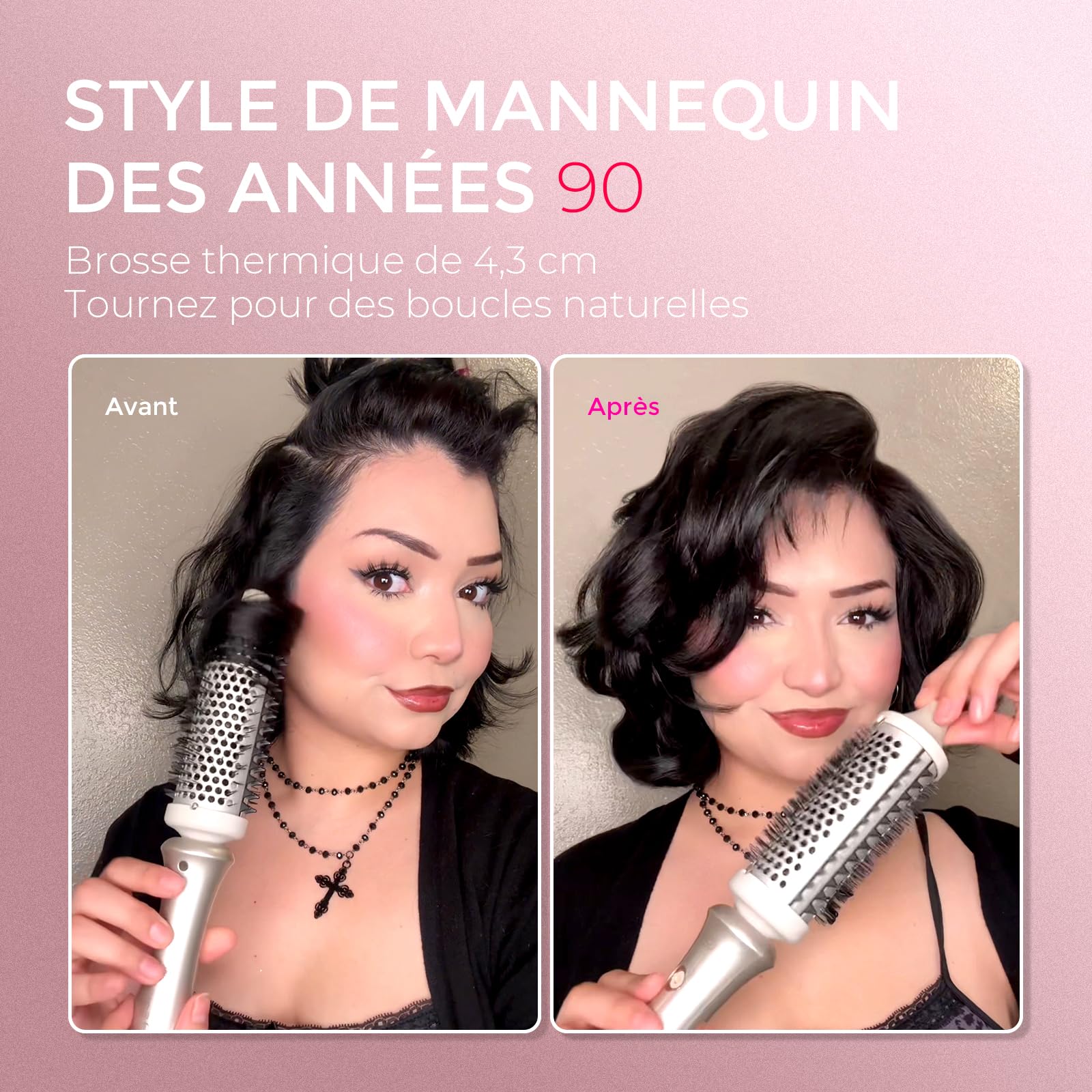 TYMO STYLUX Thermal Brush, Brosse Thermique pour Brushing de 43mm, One-Step Céramique Peigne à Friser Chauffante, 3 Températures, Brosse Bouclante Electrique Pour le Lissage et le Volume
