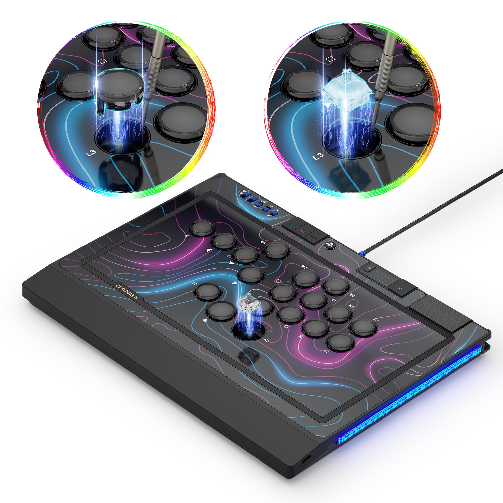 qanba Sapphire S1 Leverless Arcade Controller Joystick for PlayStation 5 and PlayStation 4 and PC (Fighting Stick) Officially Licensed Sony Product