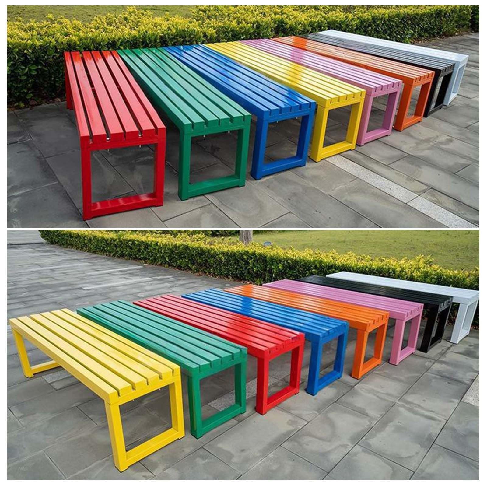 Banco de metal sin respaldo para 2 personas, resistente a la intemperie, banco de patio de 1 a 6 pies, opciones de fácil montaje, muebles de jardín (blanco, 1,5 m)