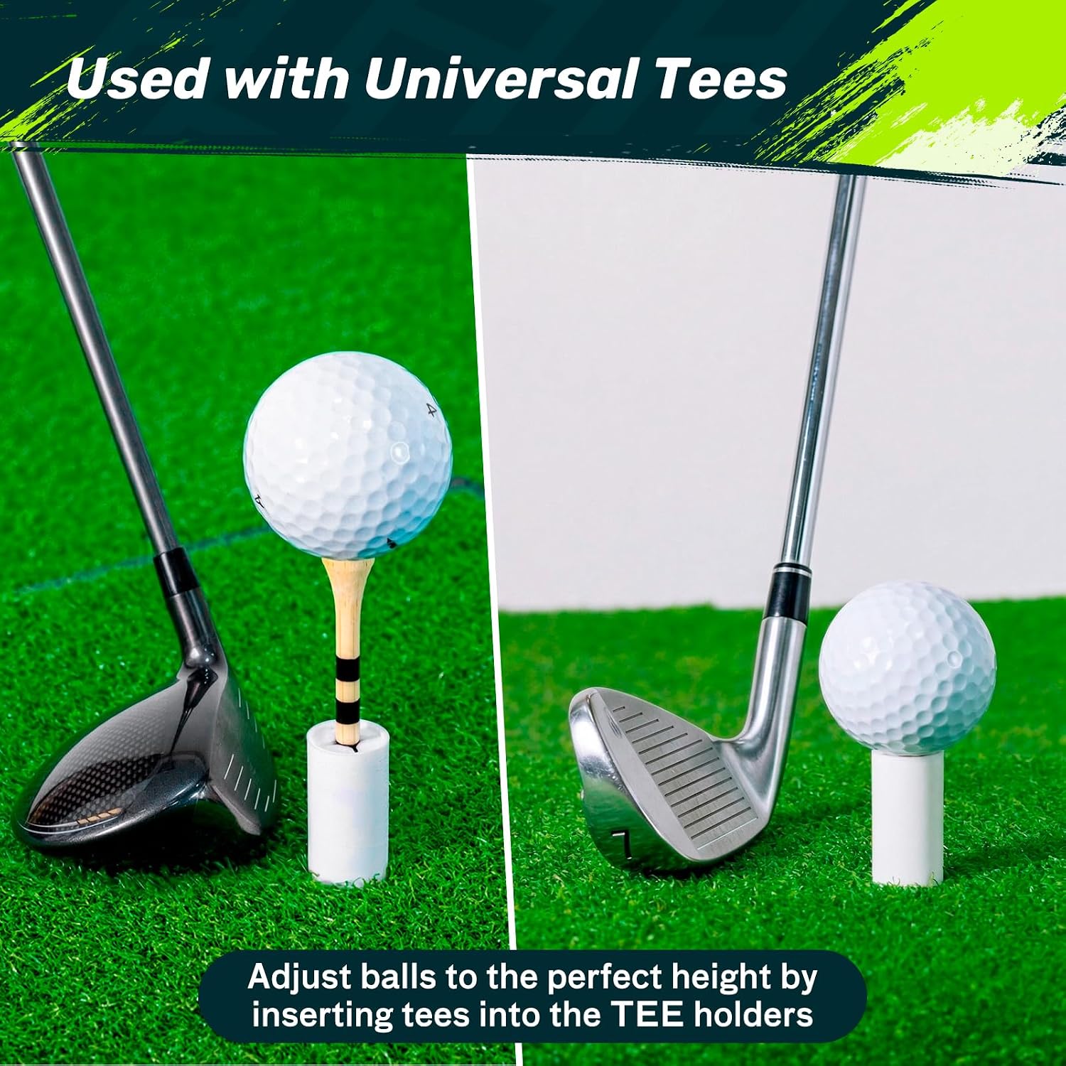 SAPLIZE 51/45/6 Pcs Rubber Golf Tees for Mats, Golf Mat Tee Set for Driving Range & Simulator, Durable Unbreakable Rubber Tees, 11 Rubber Tees + 40 Bamboo Golf Tees (2-3/4'' & 3-1/4'', 20 Each)