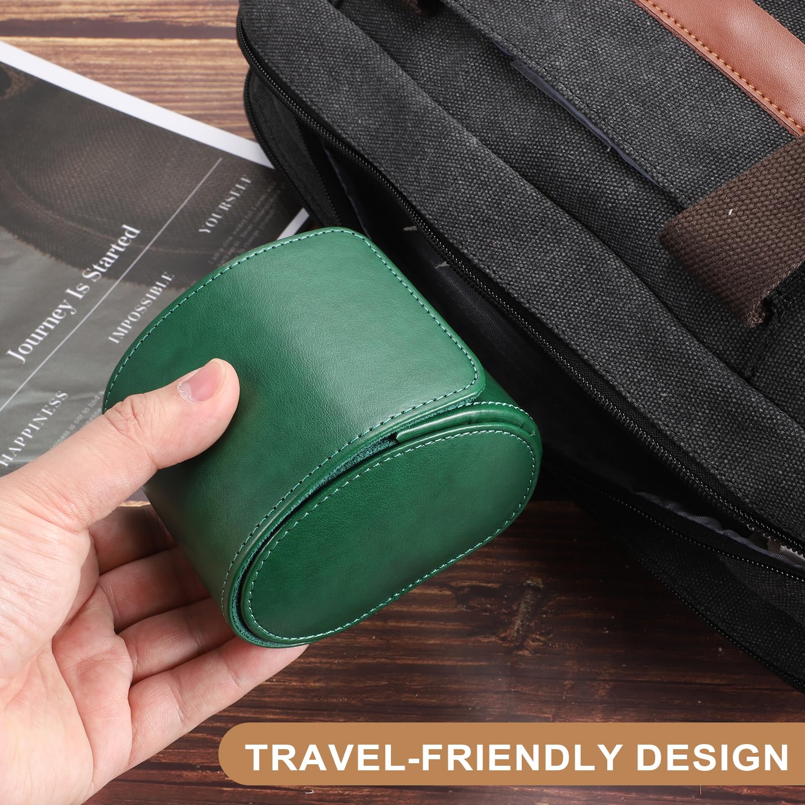 sourcing map Étui de voyage pour montre en cuir pour homme - Boîte de rangement portable pour Noël, anniversaire et anniversaire de mariage - 3 emplacements (vert)