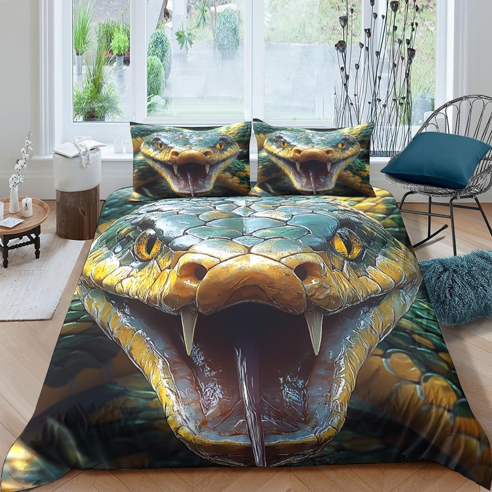 Ctjqhvkz Style-6 3D Printed Snake Head Fitted Sheet Microfiber Soft Breathable Jungle Viper Mattress Cover For Bedroom Dorm Decor Protection Single（135X200cm）