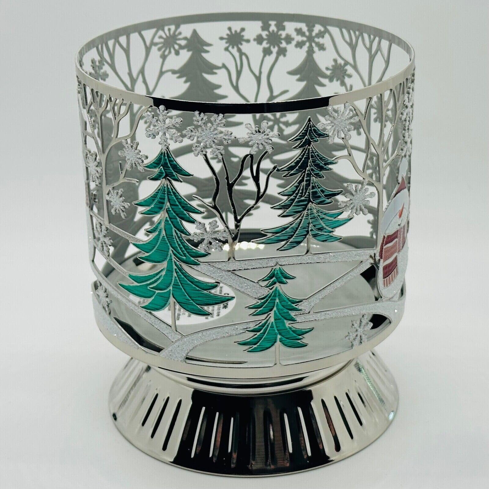 Bath & Body Works 3 Wick Candle Holder Sleeve Happy Snowman Pedestal