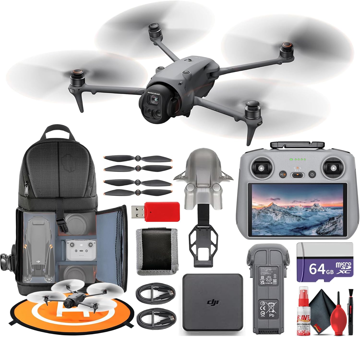DJI Mavic 4 Pro Drone Bundle Professional Aerial Camera | Cinematic Video | Advanced Obstacle Avoidance| Intelligent Flight Modes | Long Flight Performance + 64GB Card + BackPack + More (12 Pcs)
