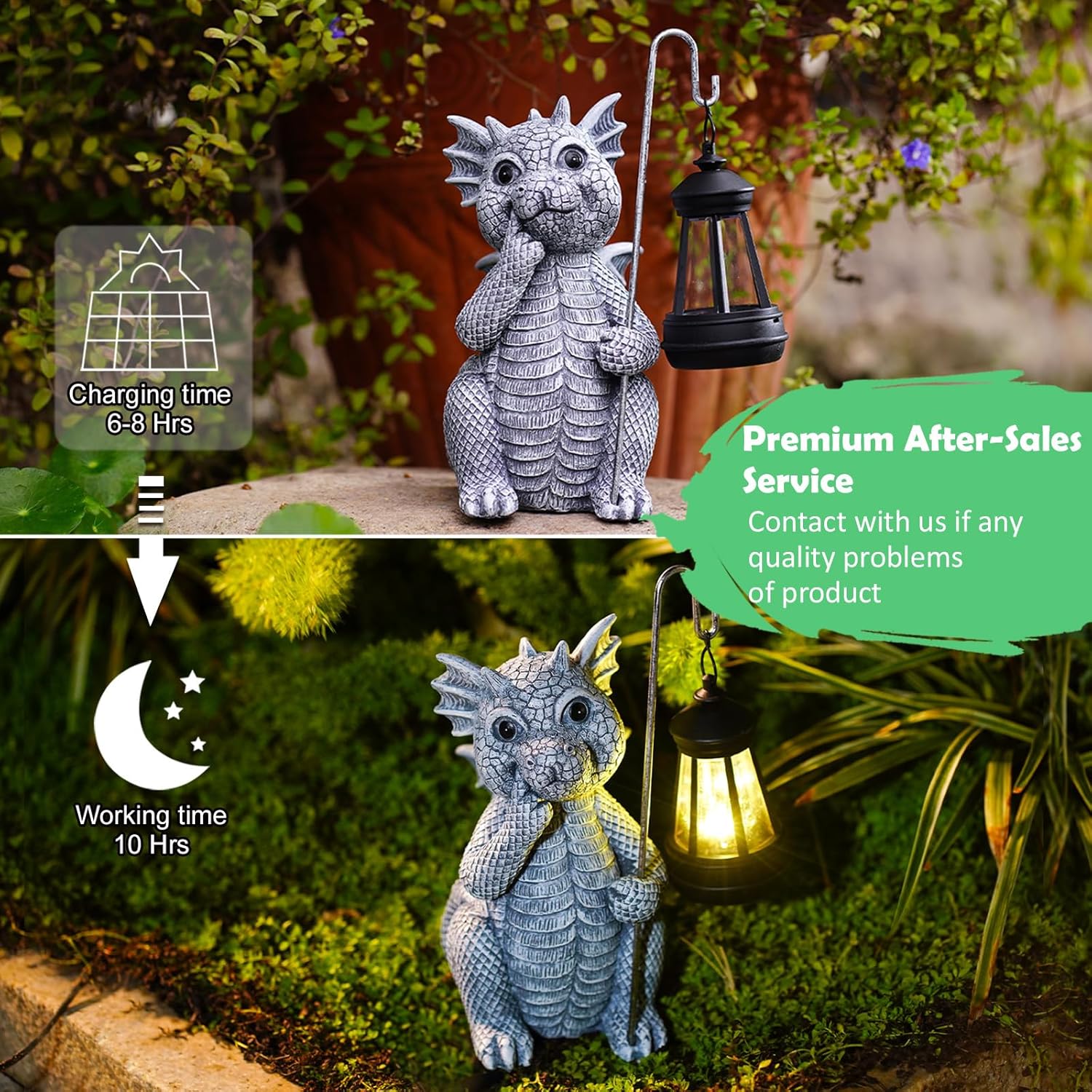 Qeeman Solar Dragon Garden Decor Statues: Patio Porch Balcony Yard Art Lawn Ornaments Outdoor Outside Decorations - Birthday Gifts for Mom Grandma Women