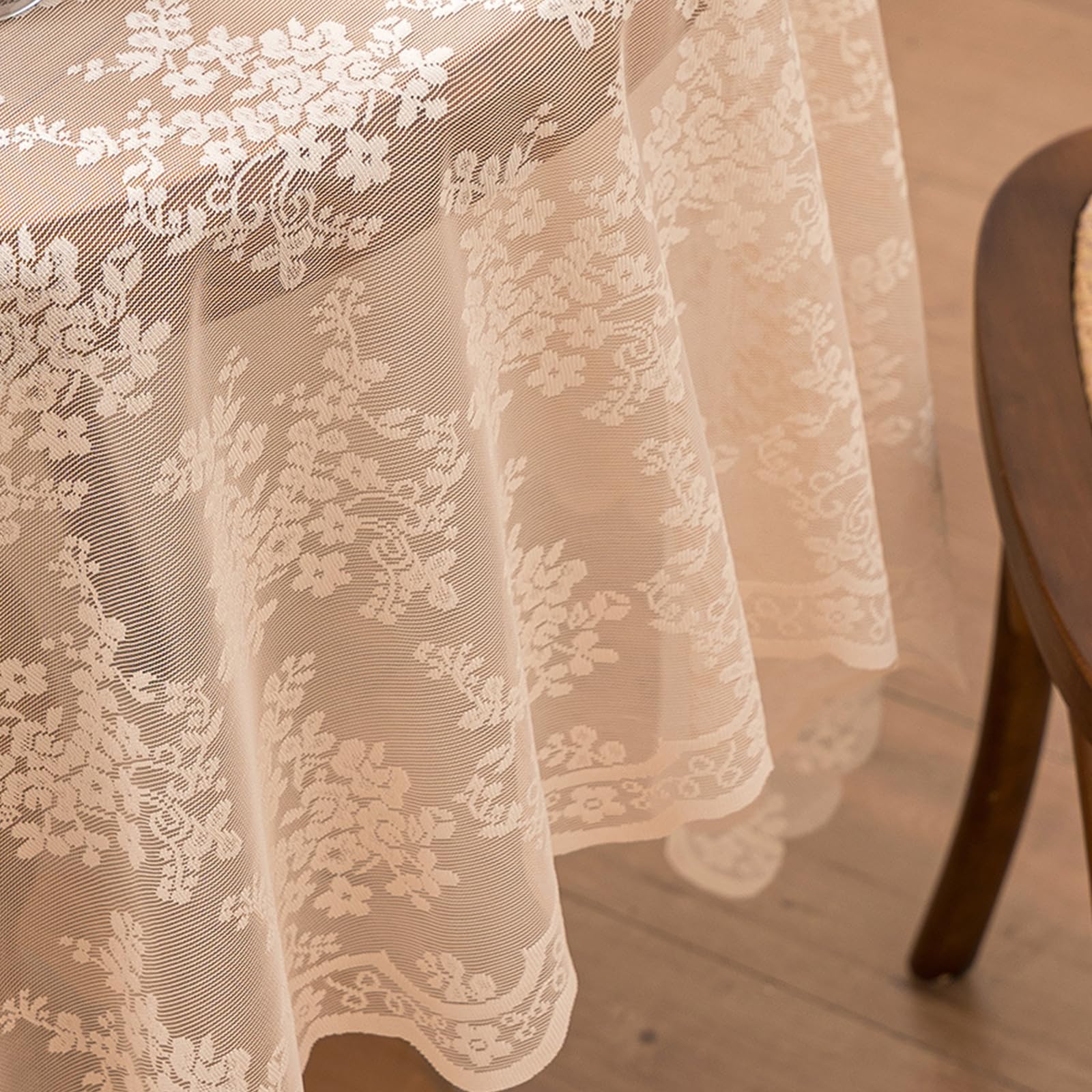Mantel de comedor de encaje floral, tela de poliéster resistente, adecuado para cualquier temporada, elegante mesa de comedor de algodón