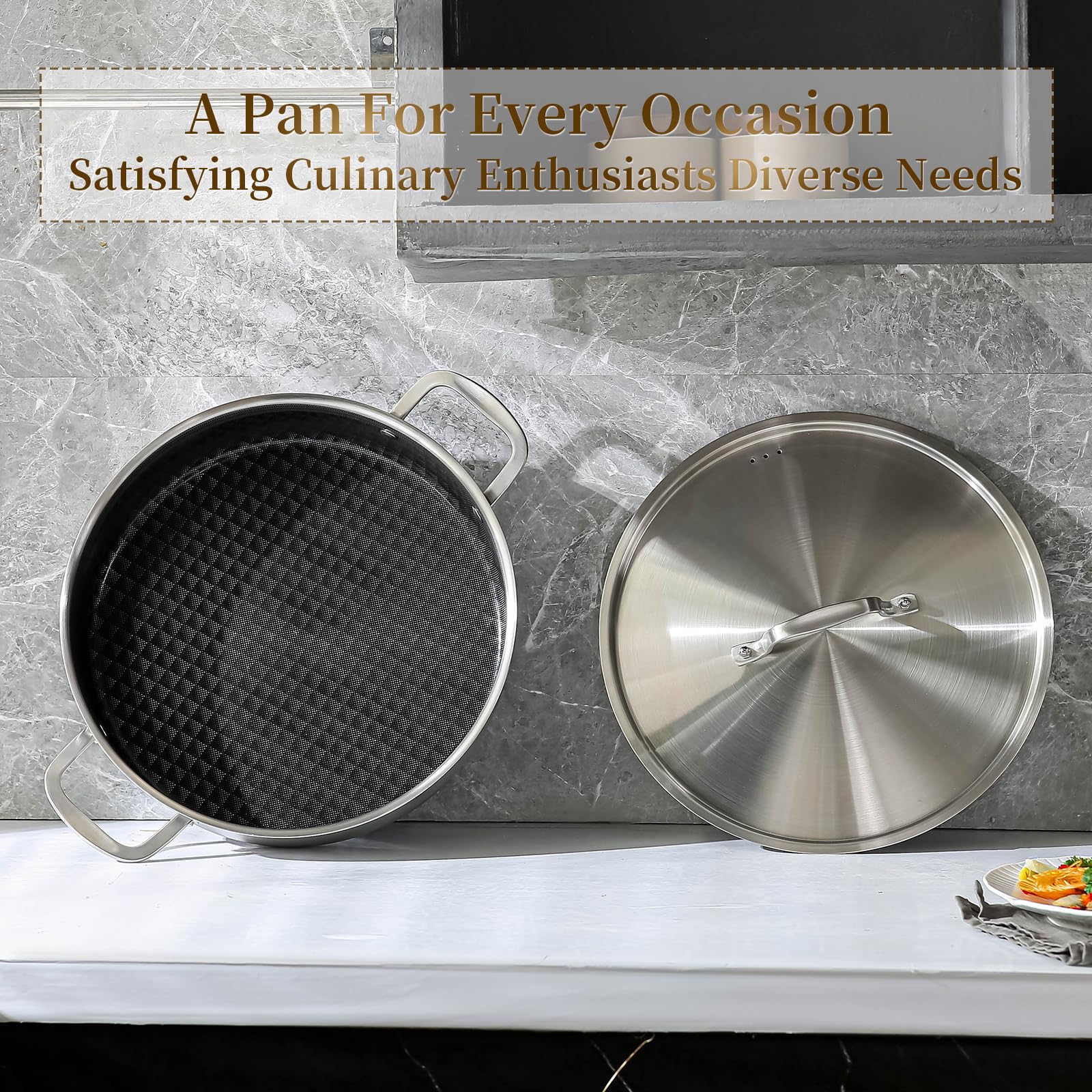 DELARLO 8 Quart Stainless Steel Braiser Pan -4