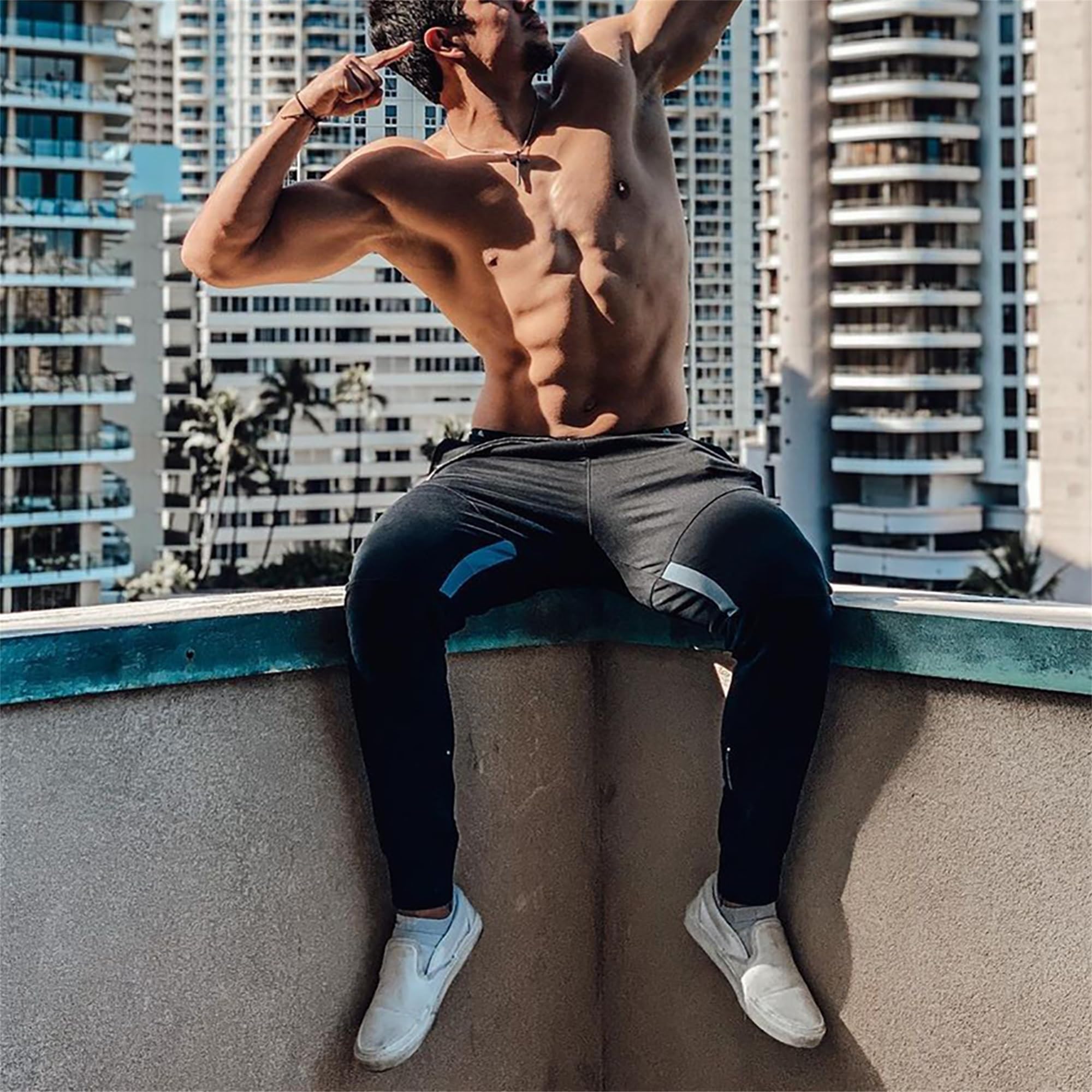 ZENWILL Kieszenie na zamek błyskawiczny spodnie mesh dres męskie długie spodnie bawełniane siłownia męskie sportowe joggery