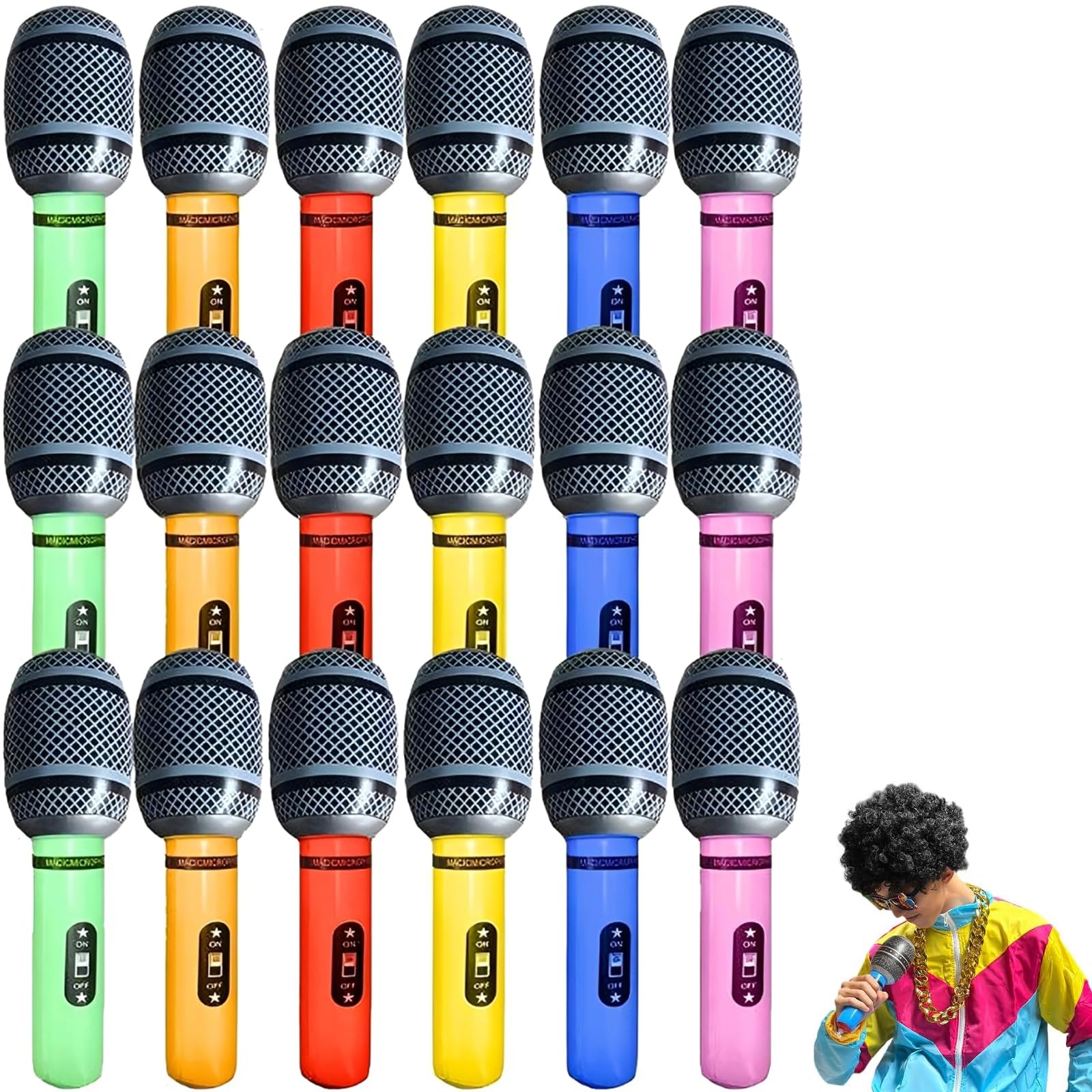 18 Pcs Blow Up Microphone, Inflatable Microphones for Parties, Multicolour Inflatable Party Props, Fake Microphone for Music Activities and Event Decorations, 25 Centimetre Party Supplies