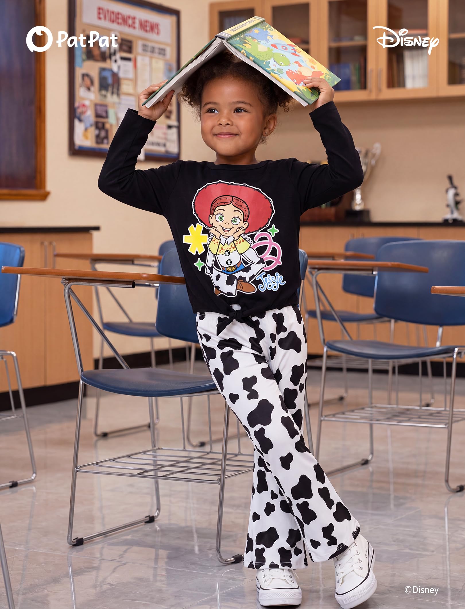 Disney Die Eiskönigin Prinzessin Minnie Stitch Mädchen Kleidung Langarm Knoten vorne Sweatshirt Schlaghose Herbst 2-9Y | Offizielles Lizenzprodukt, niedliche Charakter-Grafiken, Retro-inspiriert, weicher Stretch, bequeme Passform, leicht