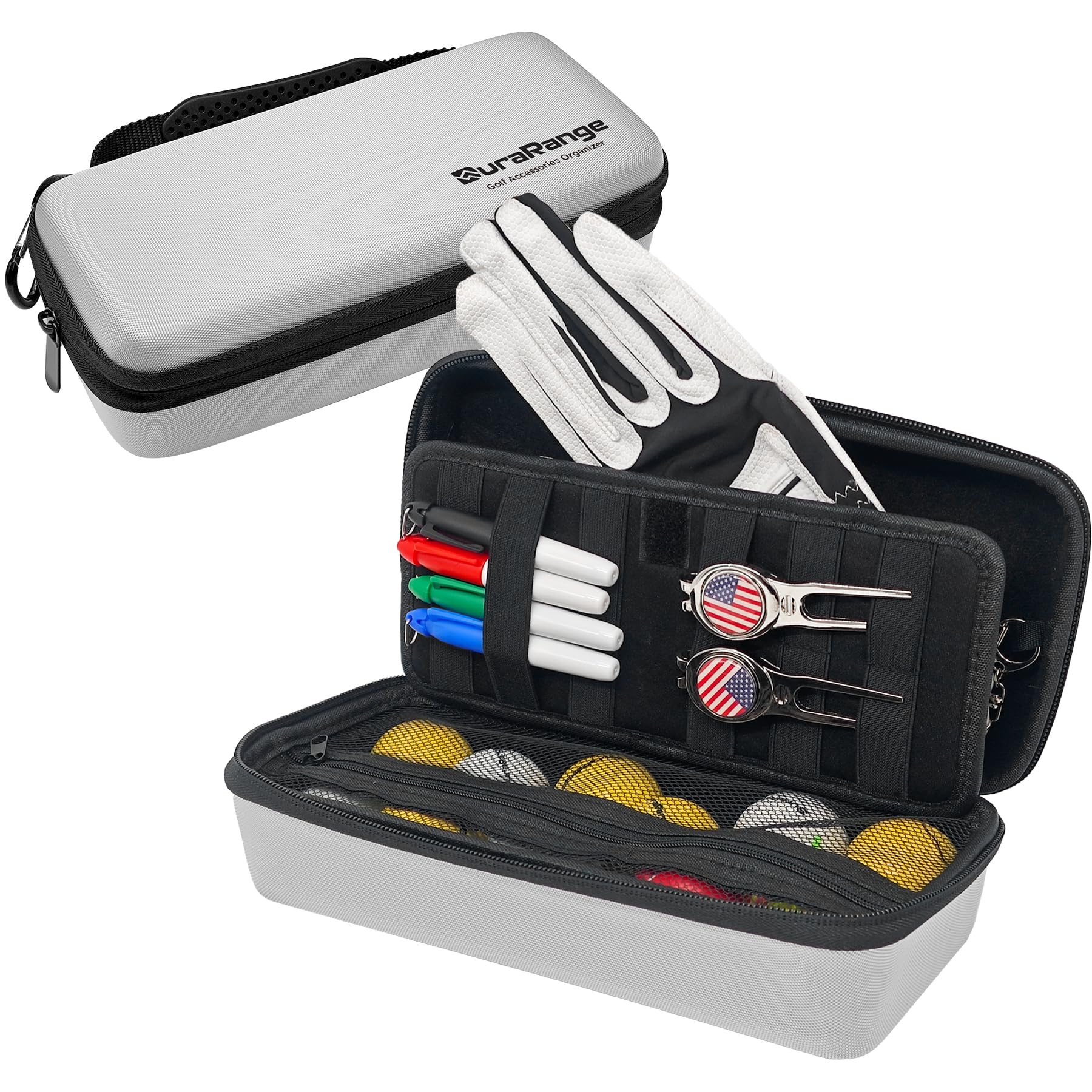 DURARANGE Golf Glove Holder Case with Glove Shaper - Portable Golf Accessories Organizer for Men & Women - Waterproof 900D Nylon, Large Capacity for