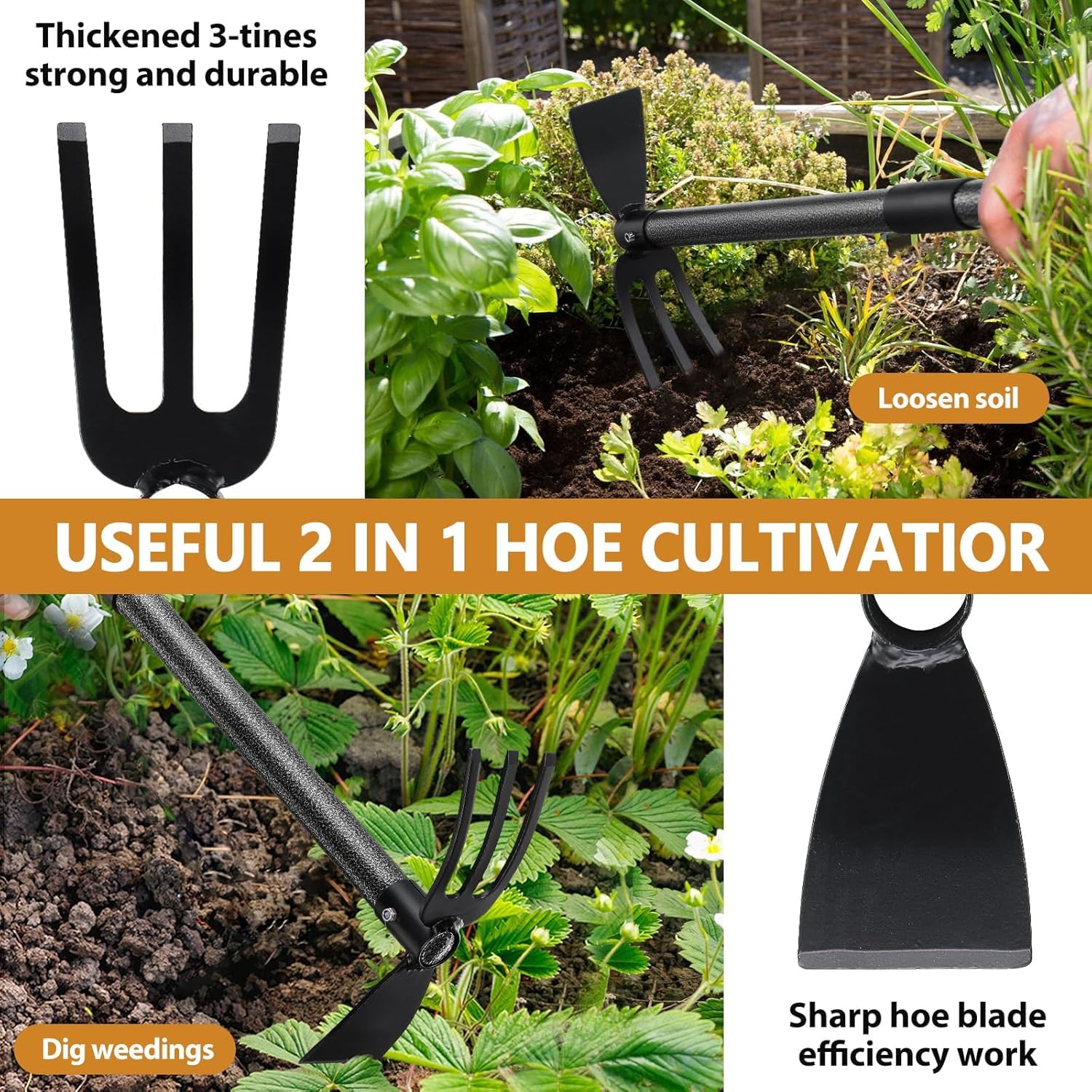 Zappa da giardino 76 cm 2 in 1 Binette Trident Strumento da giardino con manico lungo regolabile, multifunzionale zappa per giardinaggio, piantagione di erbacce allentamento del suolo