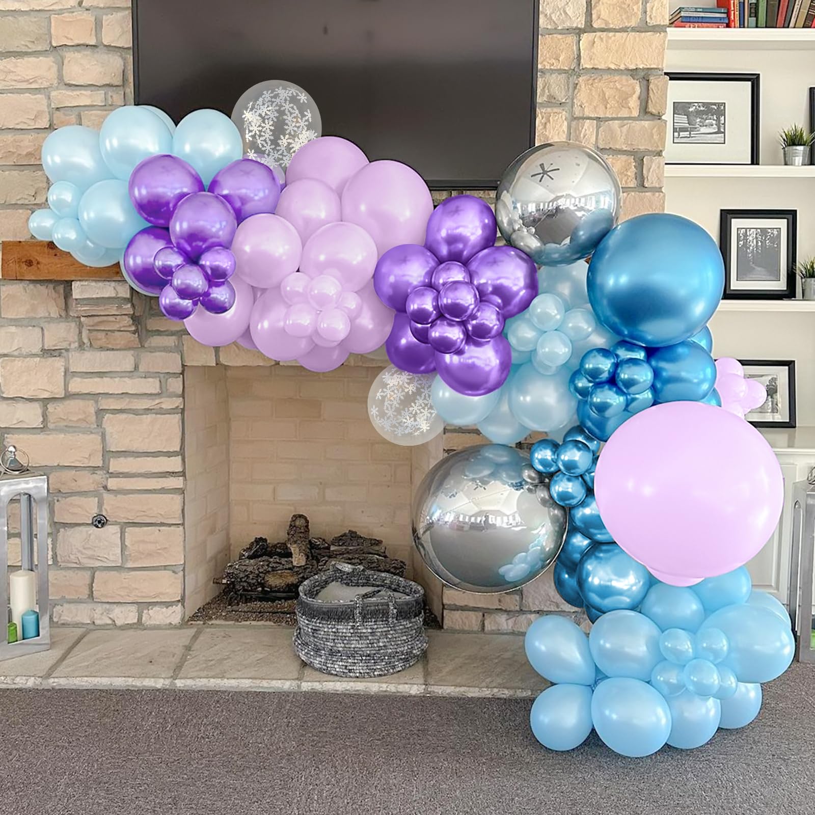 Palloncini Frozen Blu E Viola - 30 Pezzi Con Fiocchi Di Neve Argento, Per Feste E Compleanni - Foto 5