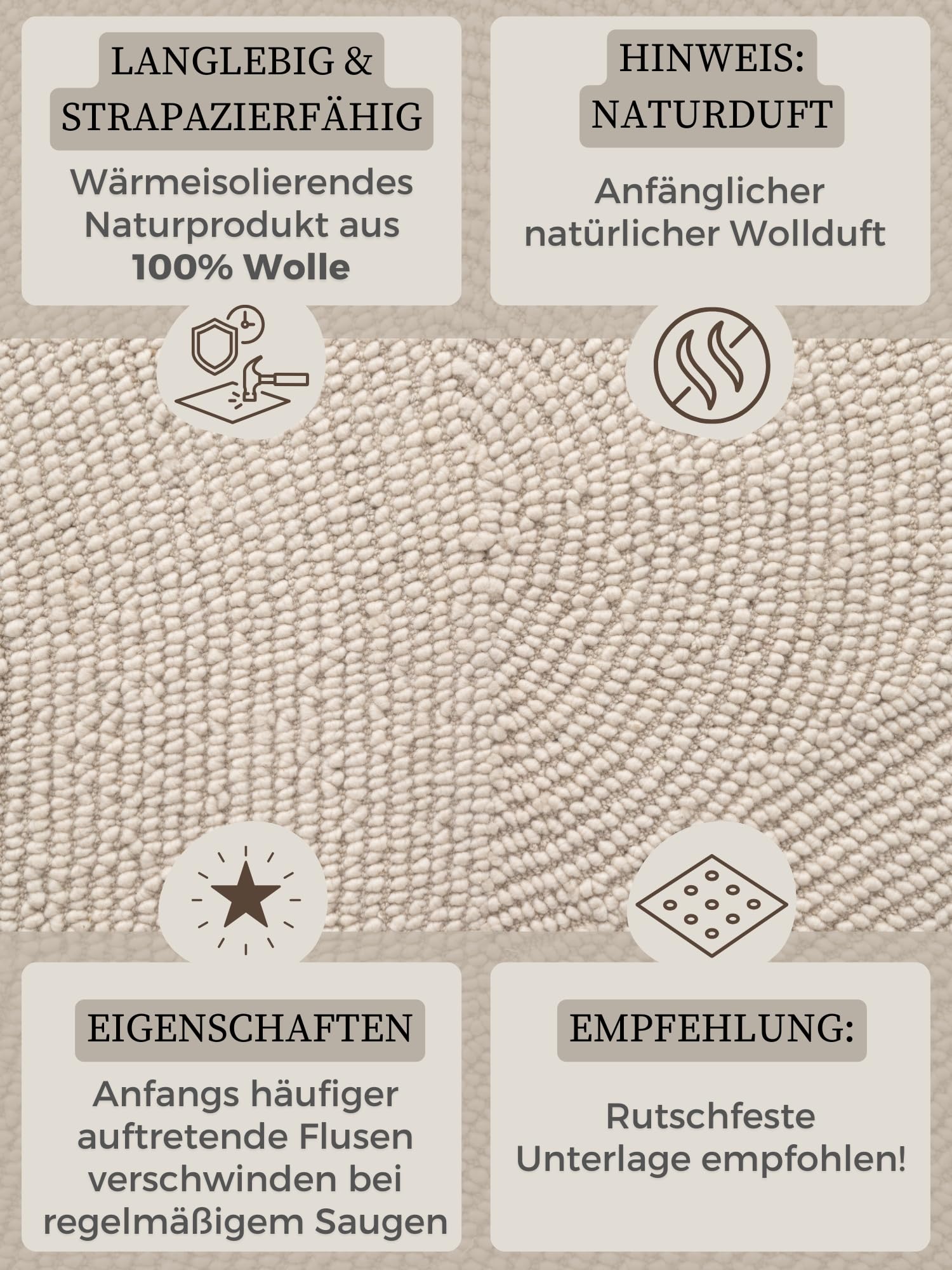 Hanse Home Wollteppich Calmio - Natur Wohnzimmerteppich - Handgetuftet - Hygge Skandi, Boho Läufer Wolle für Wohnzimmer, Schlafzimmer, Esszimmer, Flur - Natur Weiß, 80x300cm