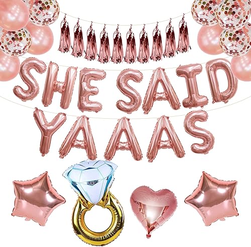 Miniatura 2 de ROTASLOG Kit de decoración de fiesta de compromiso, oro rosa, incluye 10 globos, 1 cortina de flecos