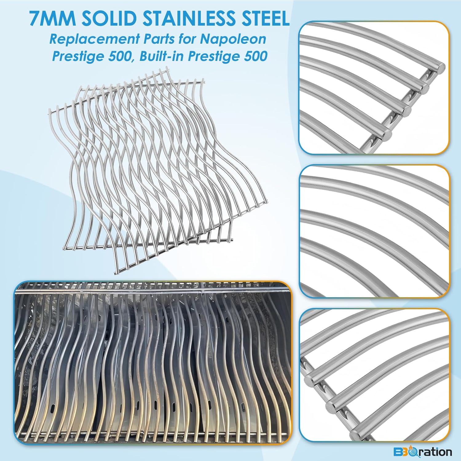 Grill Replacement Kit for Napoleon Prestige 500, Built-in Prestige 500, P500RSIBNK-3 BIP500RBNSS-3 BIP500RBNSS-3, Cooking Grid, Heat Plate and Burner for Napoleon