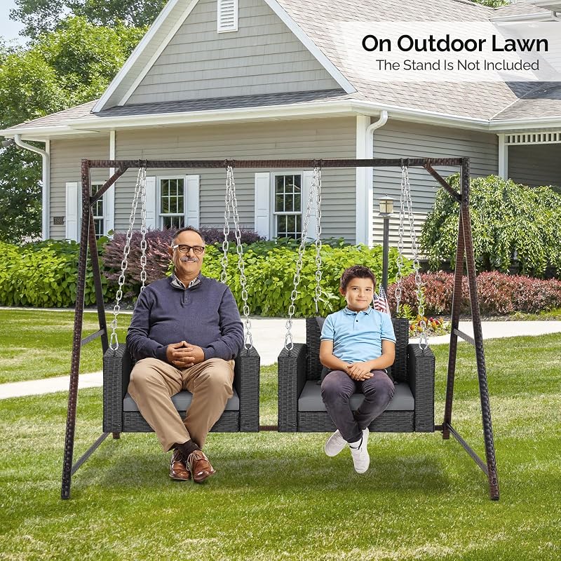 VINGLI 2FT Wicker Swing for Adults, 440LB Single Person Porch Swing, Black image 7