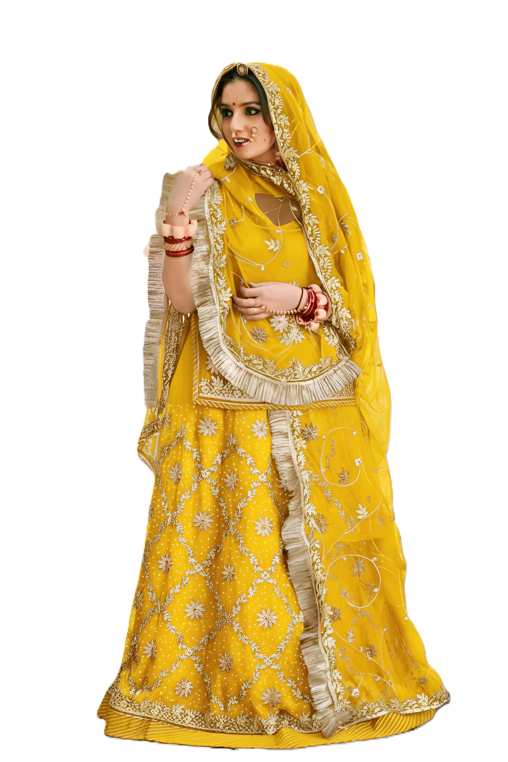 Latest Heavy Embroidery Work Semi Stitched Shimmer Silk Rajputi Poshak For Women Rajasthani Lehenga Choli