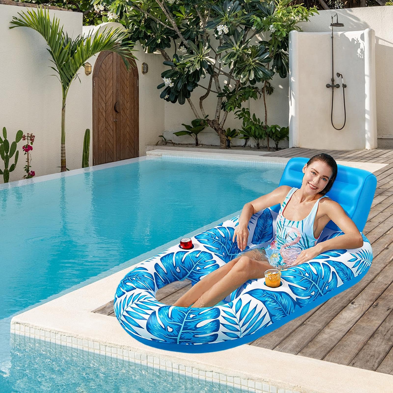 Matelas gonflable - Chaise de natation avec porte-gobelets - Hamac gonflable à eau - Matelas de plage pour adultes et enfants - Matelas à eau d'été en plein air