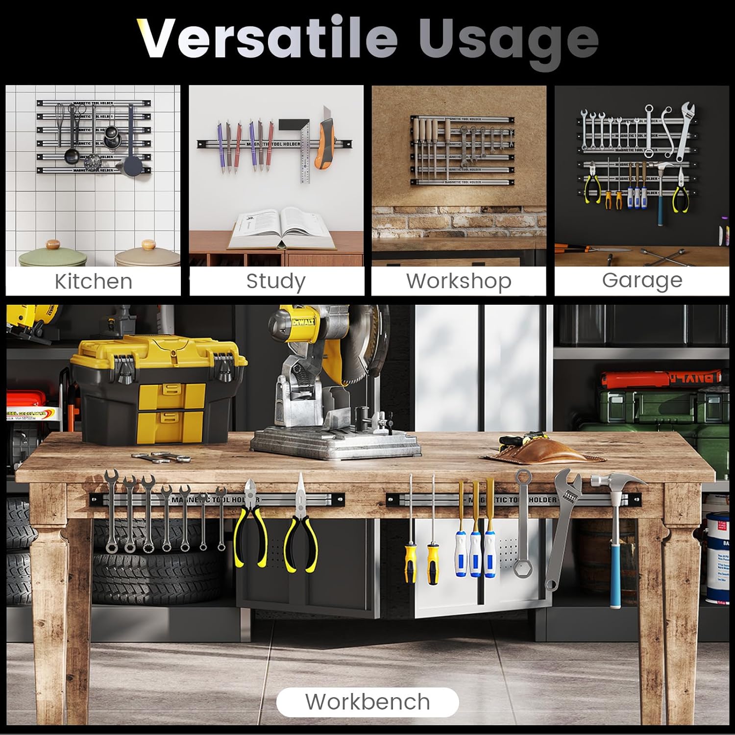 Goplus 6PCS 18" Magnetic Tool Holder, Wall Mounted 176LBS Capacity Magnetic Tool Organizer, Heavy Duty Metal Tool Rack, Tool Magnet Bar, Magnetic Tool Holder Strip for Garage Workshop