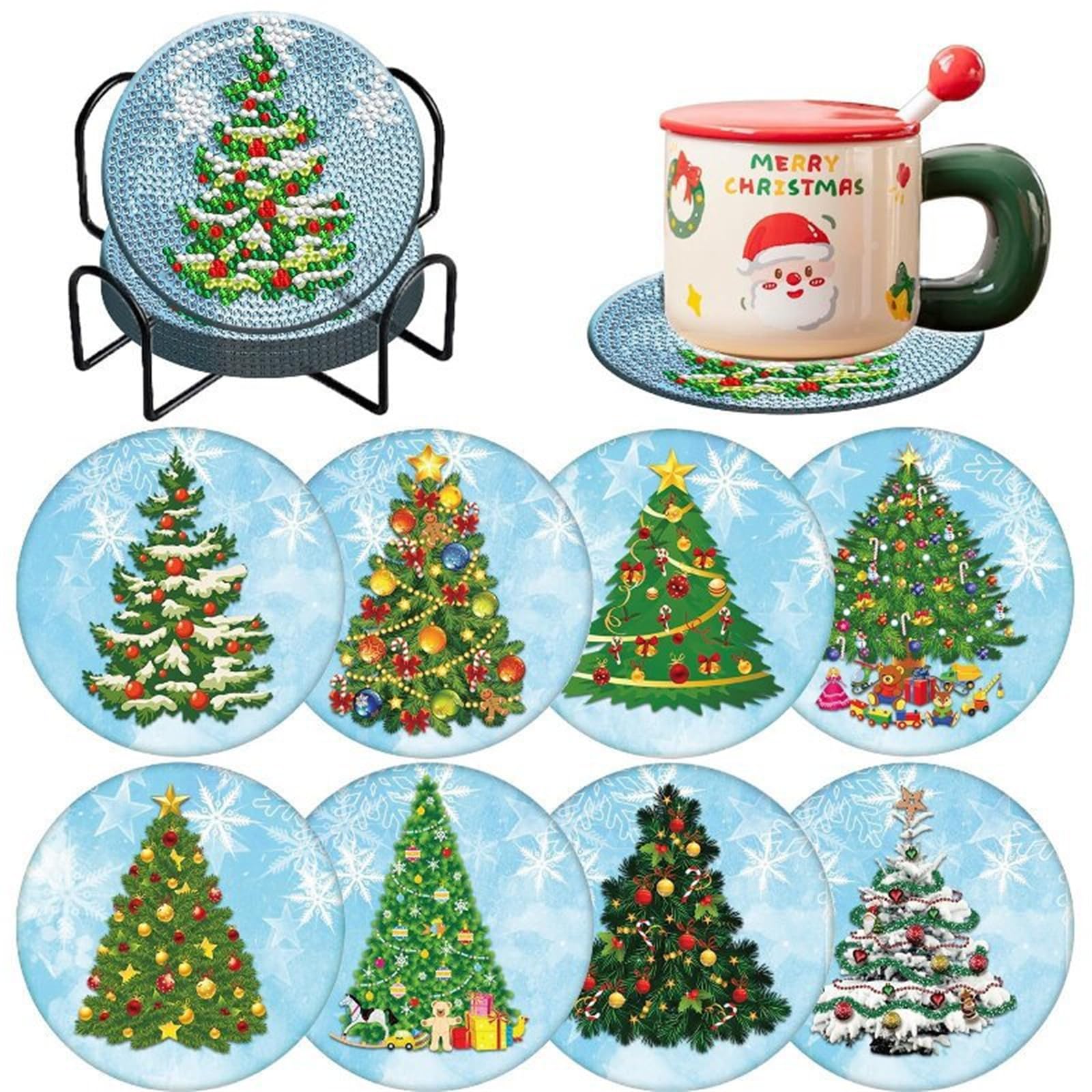 Chongkuan 6 Diamond Painting Christmas Coasters Art Christmas Coasters Set Snowman Acrylic Adult Diy (6)