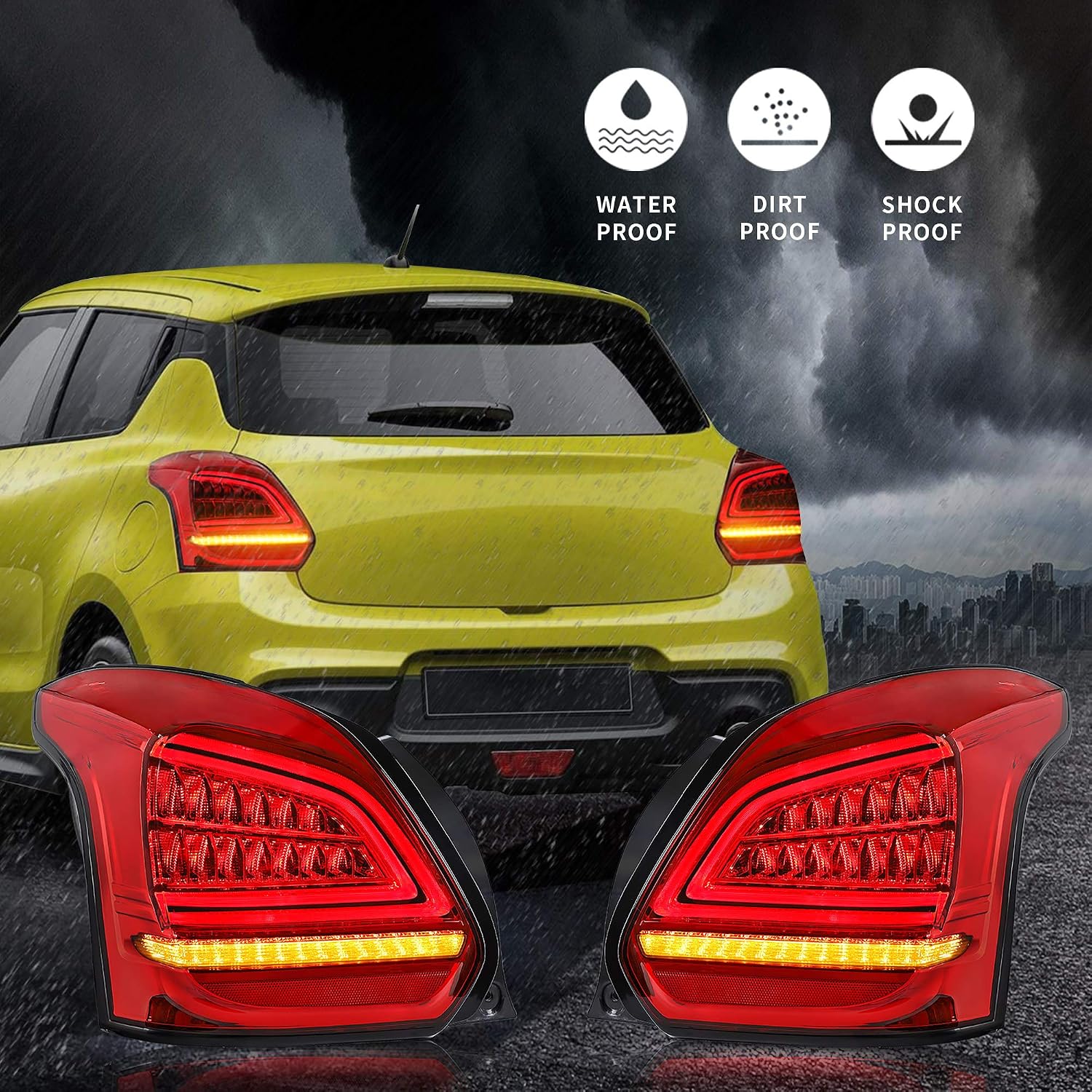 VLAND LED Red & Smoked Taillights Compatible For [ 2017 2018 2019 2020 SUZUKI SWIFT ] Driver Side & Passenger Side, Plug and Play