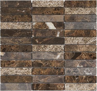 Modket Tdh57mo Emperador Dark Brown Marble Stone Mosaic Tile Texture Blend Stacked Pattern Backsplash Amazon Com
