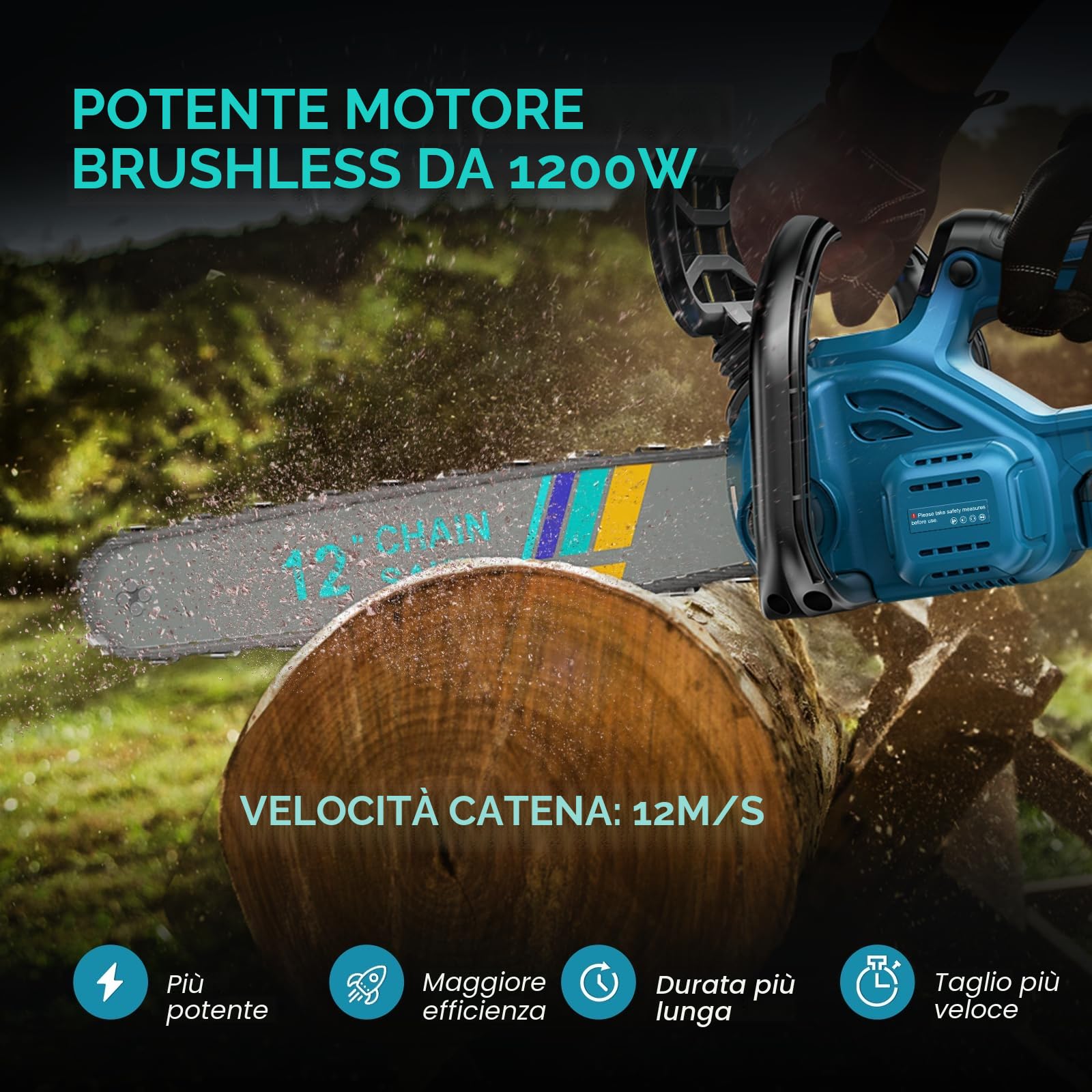 Motosega brushless da 12 pollici compatibile con batterie Makita 18V, sega da giardino elettrica，lubrificazione automatica, per forbici da giardino e taglio legno（2x 5,0 Ah batteries et chargeur)
