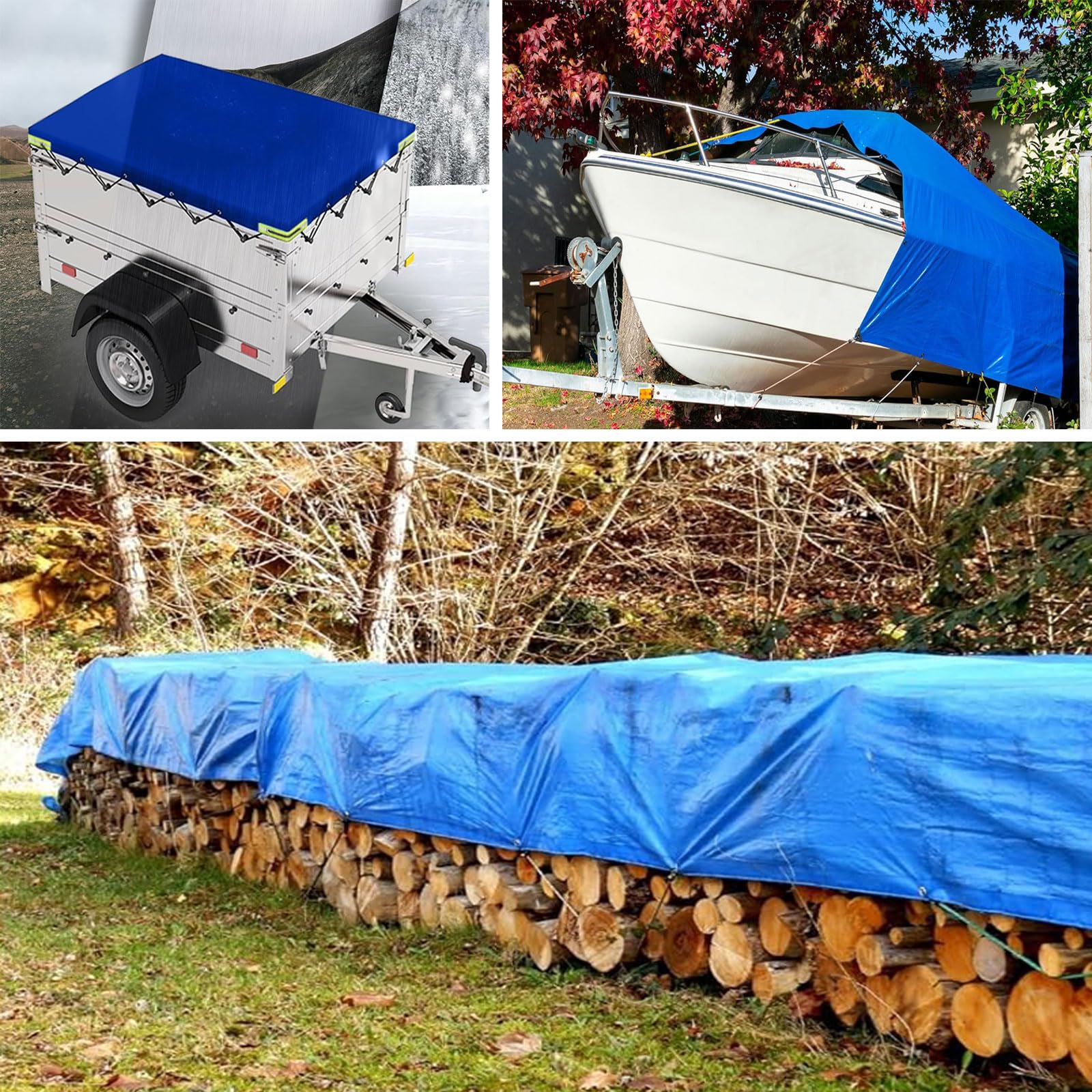 Bâche de Remorque 150 x 210 cm Imperméable et Indéchirable avec Œillets Bâche en Plastique pour Bois, Jardin, Toiture, Piscine, Bleu