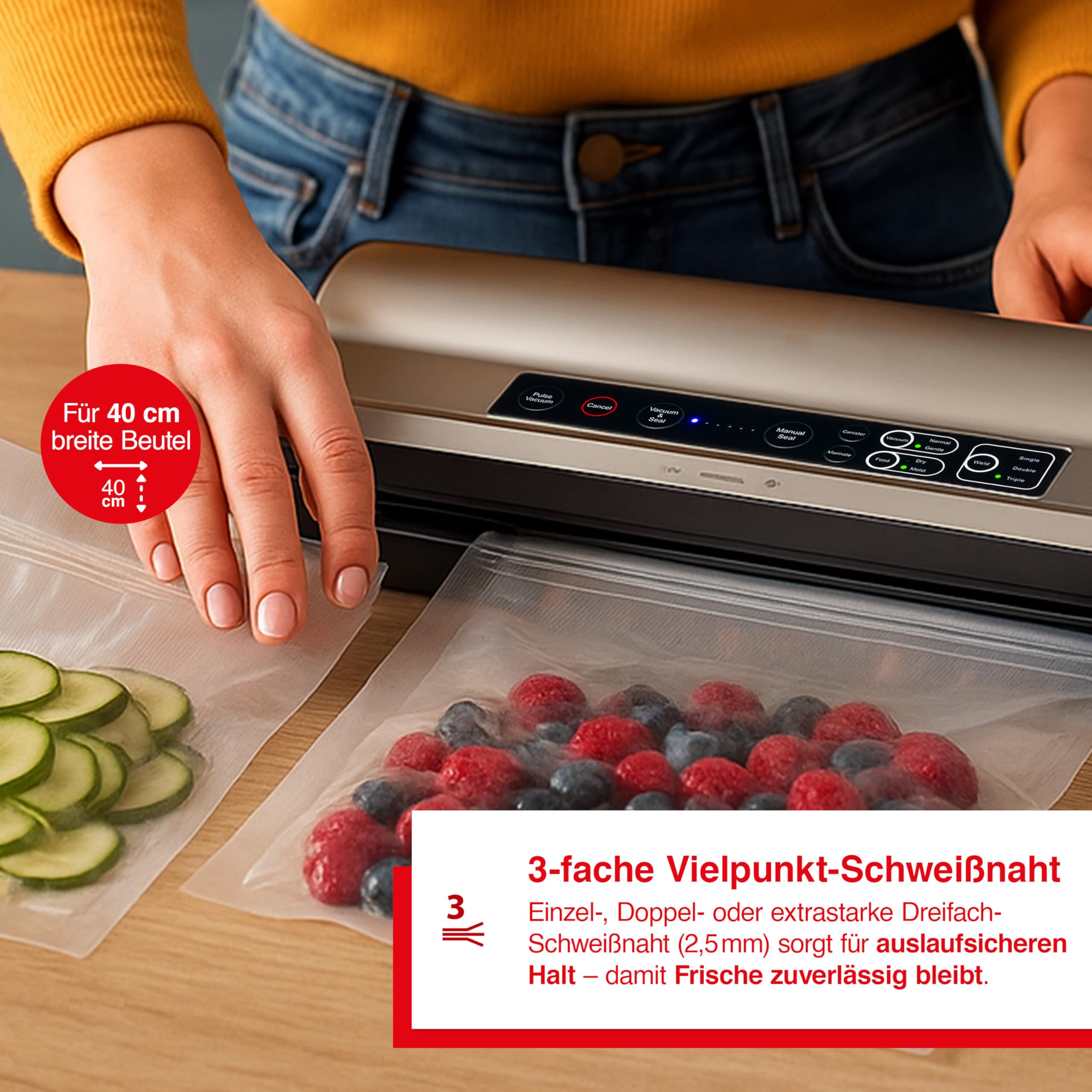 Solis Vac Prestige Maxi 5706 Vakuumiergerät | bis zu 4x länger frisch, 150W, -0,8bar, Pulse- & Marinier-Funktion, 40 cm Beutelbreite