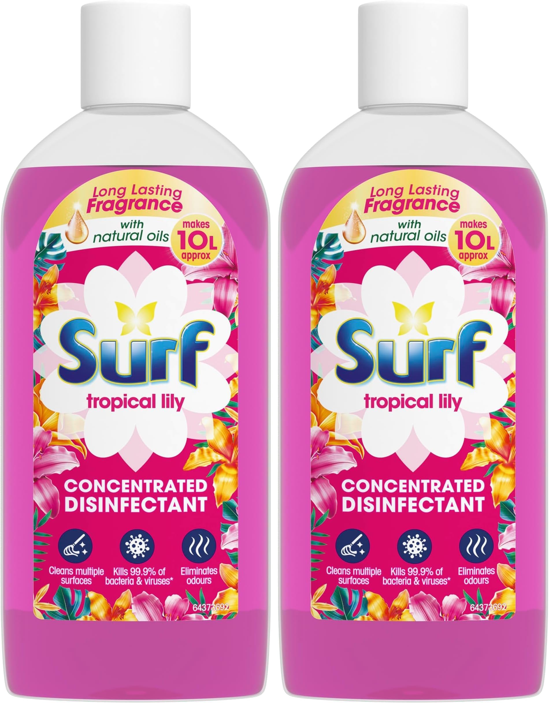 Surf Tropical Lily Concentrated Disinfectant eliminates 99.9% of germs multi-purpose cleaner for sparkling clean surfaces 240 ml (Pack of 2)