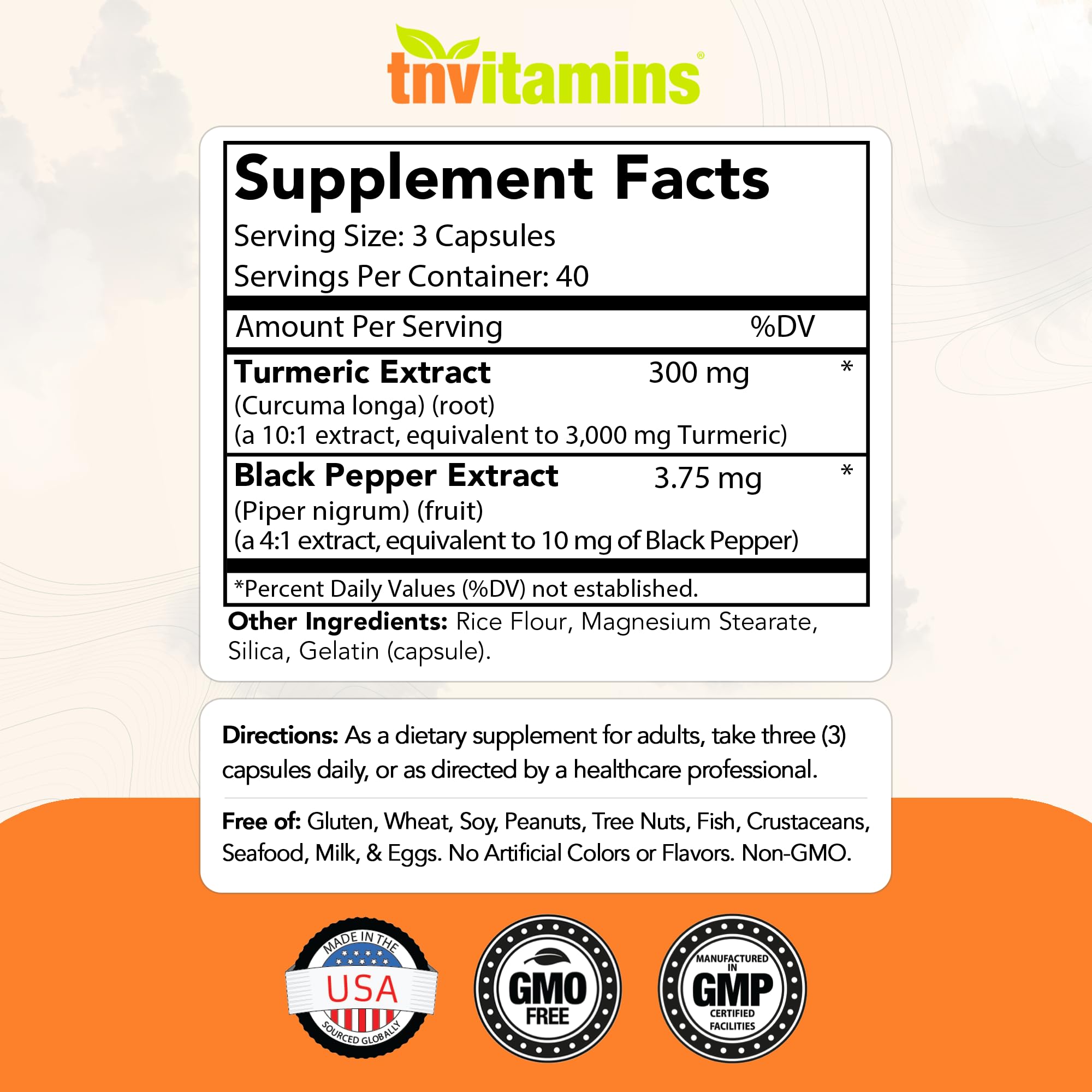 Turmeric Curcumin Capsules with Black Pepper | 3000 MG - 120 Capsules | Extra Strength Golden Turmeric Curcumin Supplement | Non-GMO | Produced in the USA — Amazon image 2