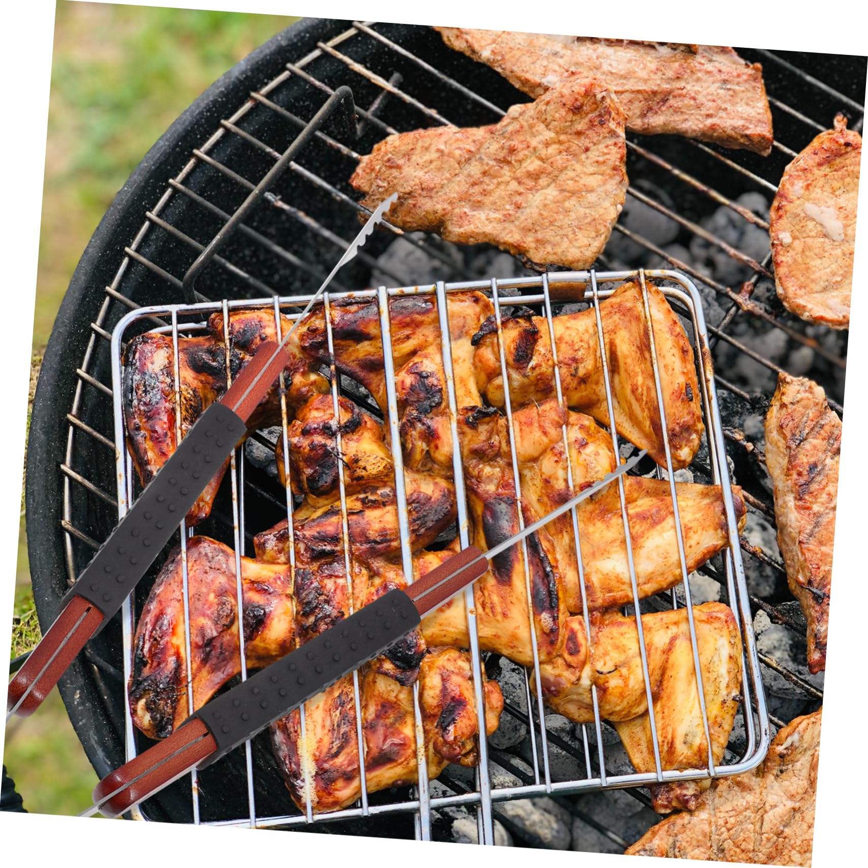HANABASS Pinze da Griglia in Metallo Inossidabile con Manico in Legno, Utensili per Buffet e Cucina, Accessori per Barbecue Esterno