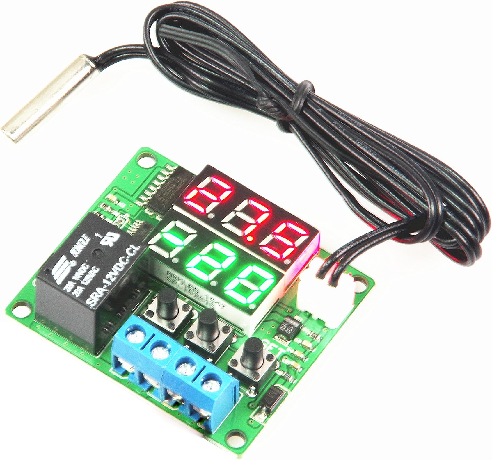 LM YN Digital Thermostat Module DC 12V -50℃ to 125℃ Electronic Temperature Control Module Switch Waterproof Sensor Probe Dual LED Display Red Green