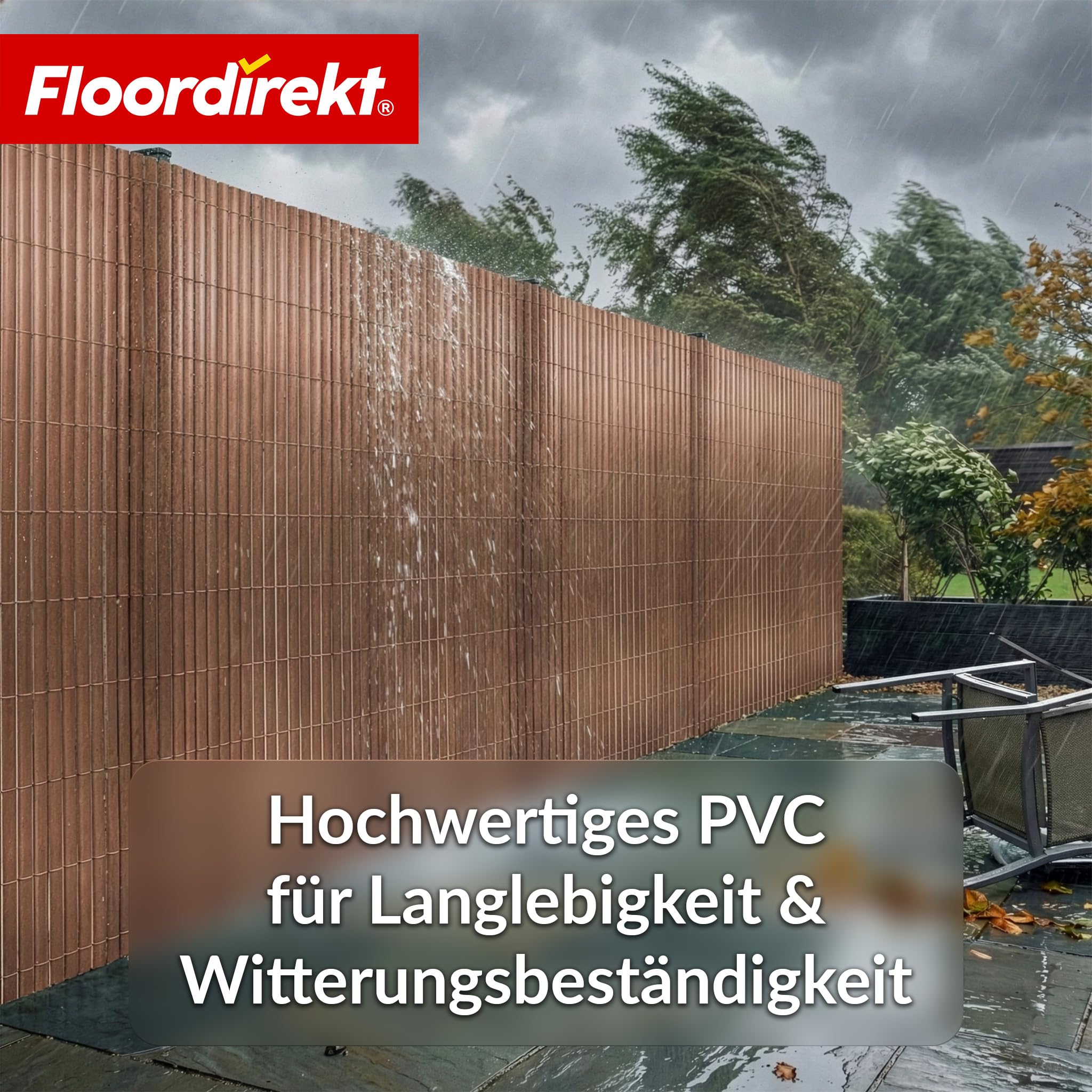 Floordirekt | Recinzione in PVC, paravento per privacy da giardino, piscine, balcone, terrazza, decorativo in PVC, resistente ai raggi UV, intemperie, antivento, 200 x 300 cm - Marrone
