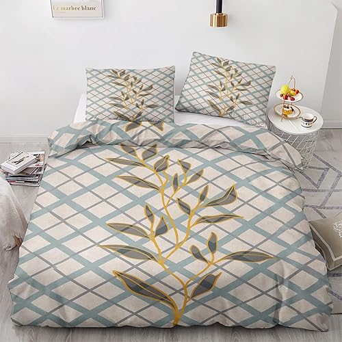 YIKODA Twin Duvet Cover Set Leaf Boho - Soft Microfiber Bohemian Bedding Duvet Covers Twin 2 Pieces with Zipper and Ties - 1 Comforter Cover 68x90