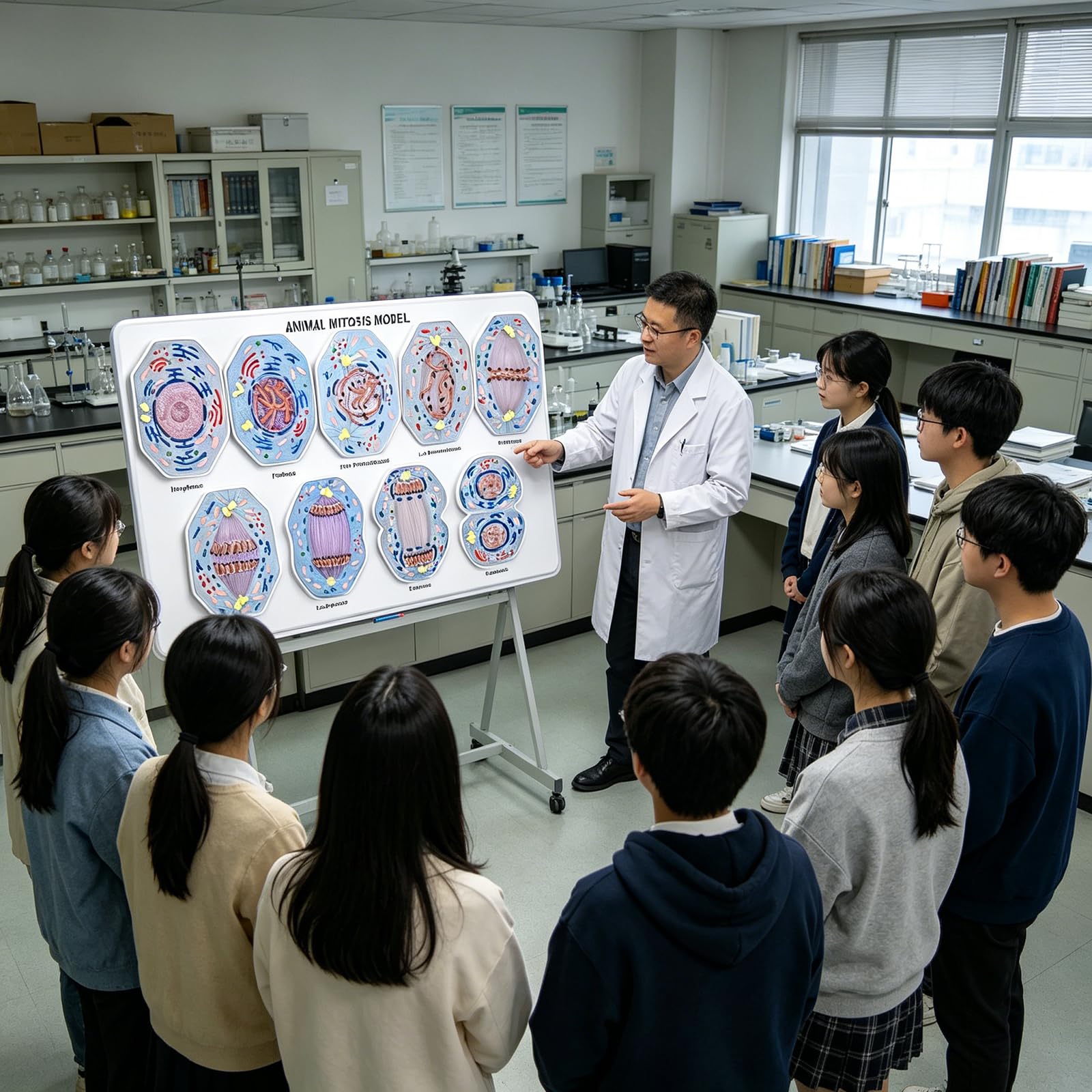 Modelo de demostración de mitosis anatómica Ayuda didáctica en de biología con fases de mitosis celulares extraíbles para períodos de laboratorio de ciencias