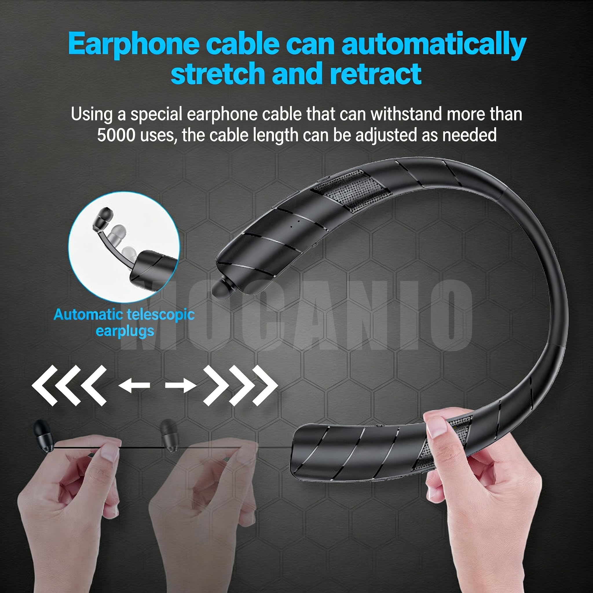 Neckband - Auriculares Bluetooth 5.3 retráctiles para deportes, música, batería de larga duración, para correr, deportes, inalámbricos, estéreo, bajos, con micrófono, auriculares para correr