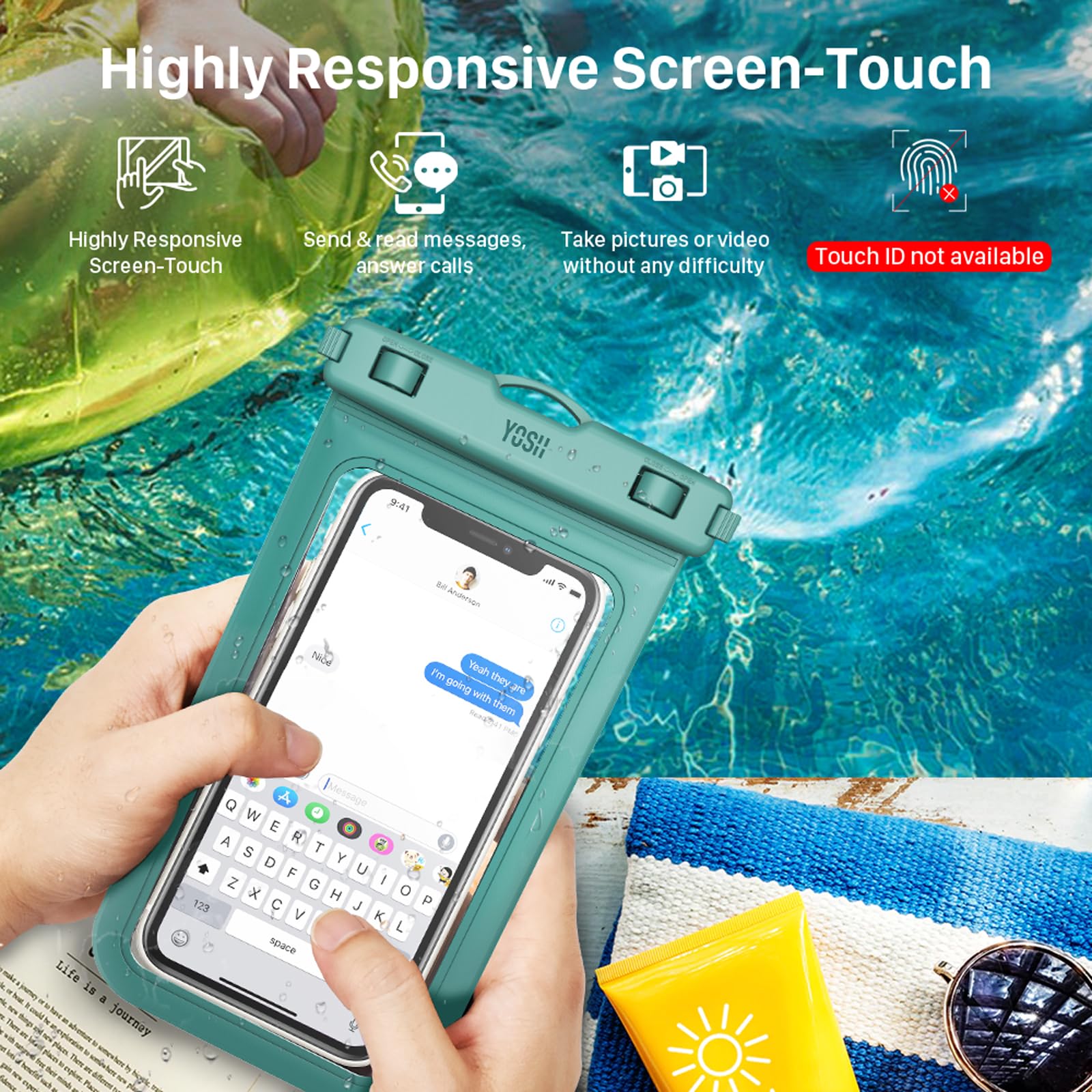YOSH Zielone wodoodporne etui na smartfon, IPX8 wodoodporne etui na iPhone 17 16 15 14 13 Pro Max XS XR X SE, Samsung S24, S23, S22, A14, A23, A33, Xiaomi Redmi ochrona telefonu, woda do 7,0 cala
