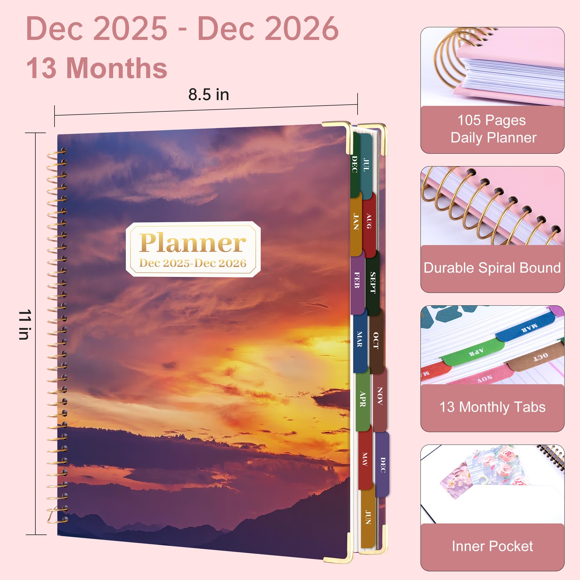 Yoment Planer 2026, tygodniowy i miesięczny, 21,5 x 28 cm, duży planer w twardej oprawie od grudnia 2025 do grudnia 2026 r., kalendarz na 13 miesięcy, planer akademicki dla kobiet, mężczyzn, dzienne