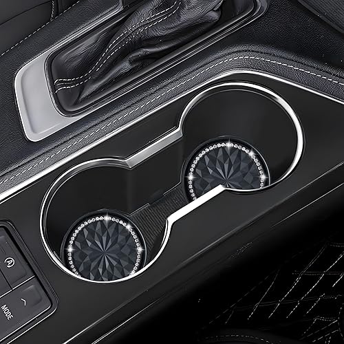 Miniatura 4 de Amooca Posavasos para automóvil, 4 unidades, universales, antideslizantes, con diamantes de imitación, accesorios interiores de automóvil, flor negra