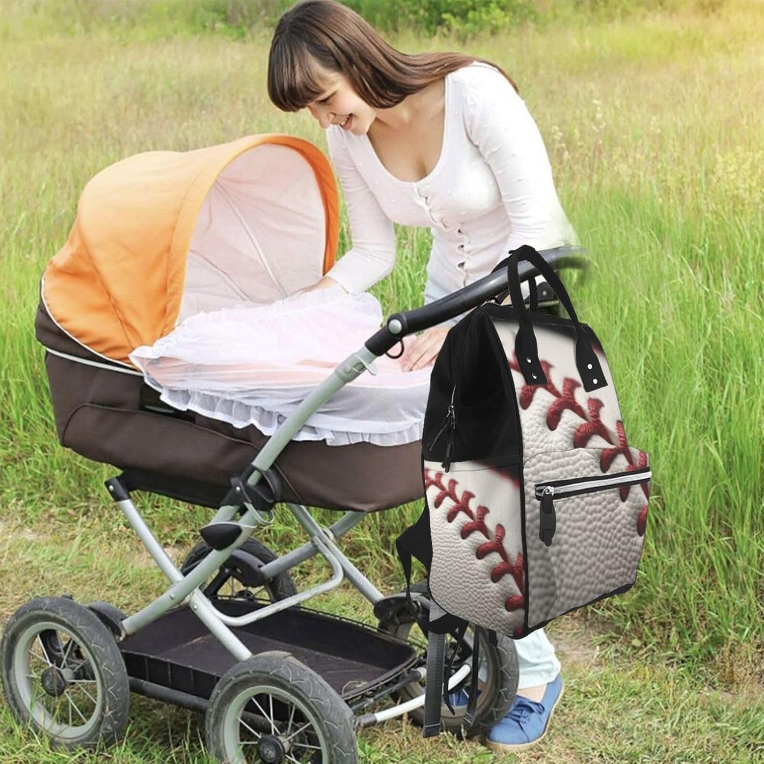 Baseball Lace Close Up Diaper Bag Backpack Mommy Bag Multifunction Travel Maternity Baby Changing Bags